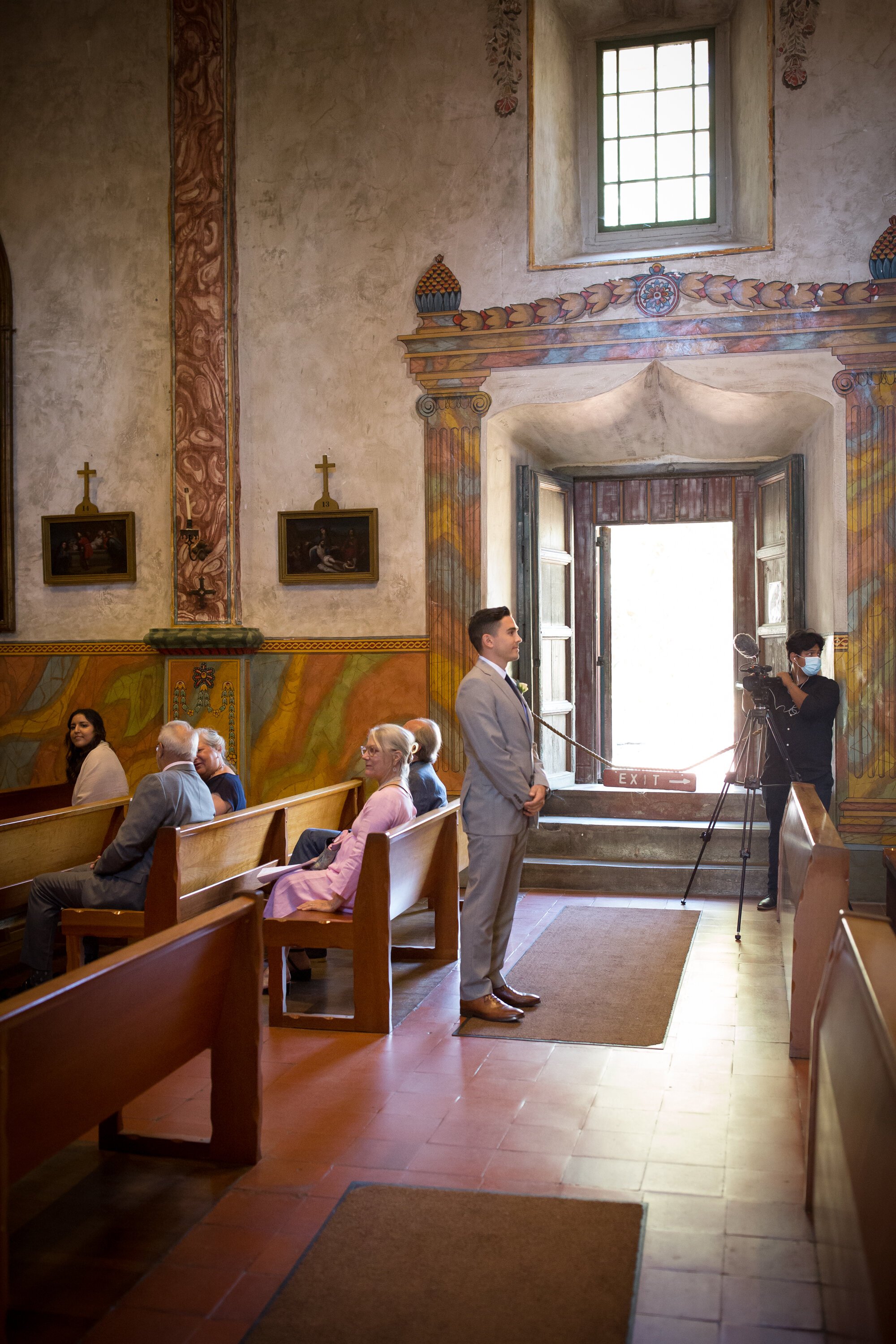 www.santabarbarawedding.com | Kelsey Crews Photo | Santa Barbara Mission | Ella & Louie | Groom Waiting for Bride at the Church