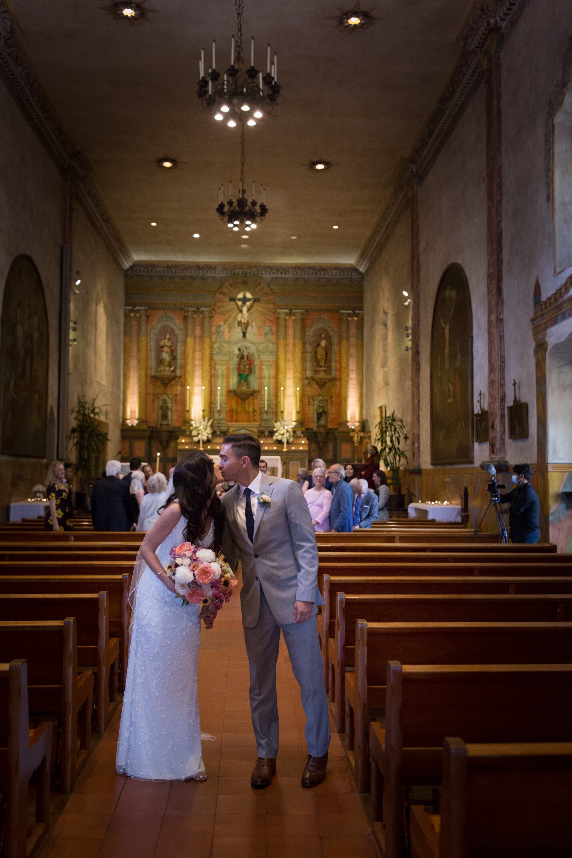 www.santabarbarawedding.com | Kelsey Crews Photo | Santa Barbara Mission | Ella &amp; Louie | Bride and Groom Share a Kiss After the Ceremony 