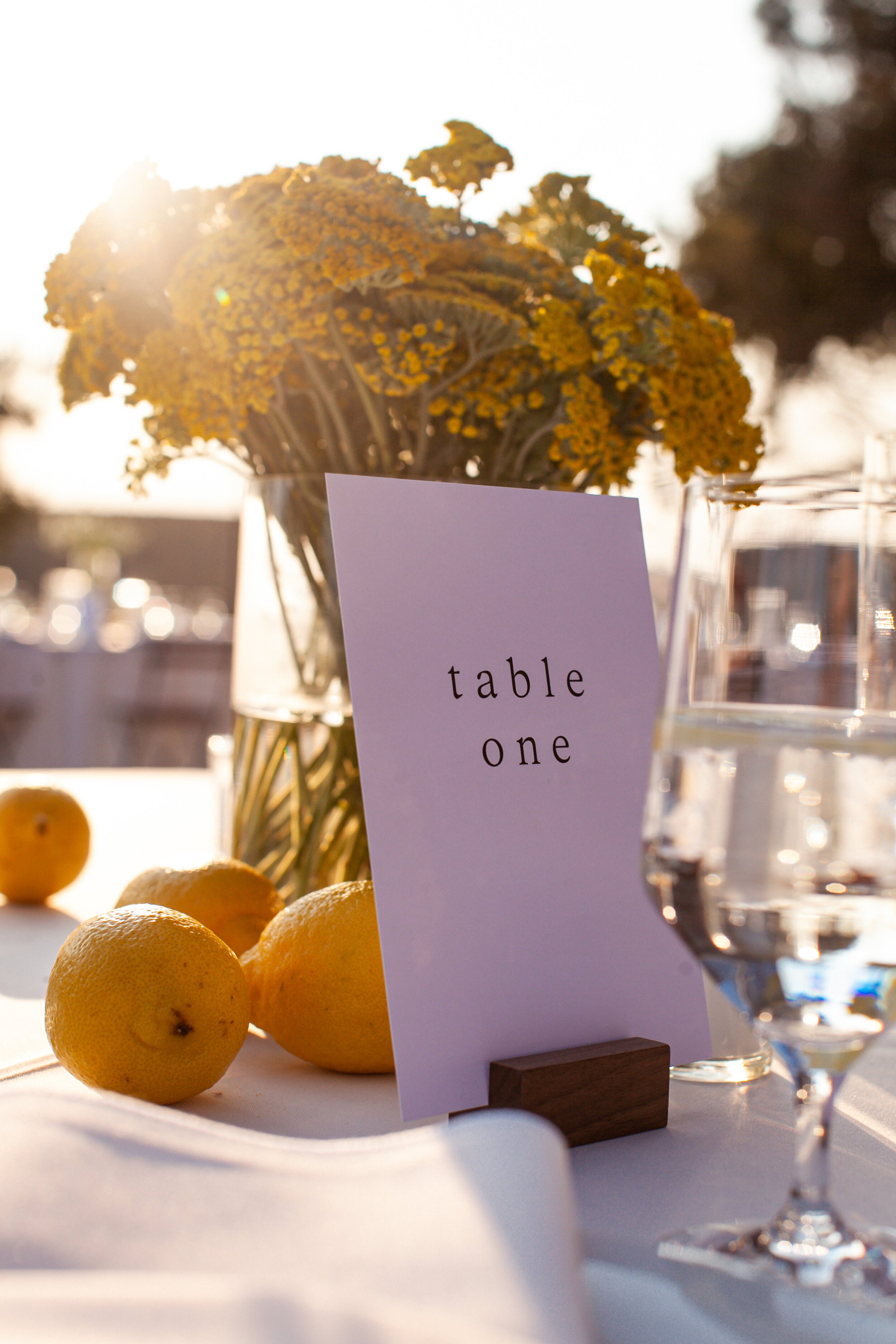 www.santabarbarawedding.com | Wunderland &amp; Co. | Sister B Studios Photography | Reception Table Centerpiece with Table Number and Lemons