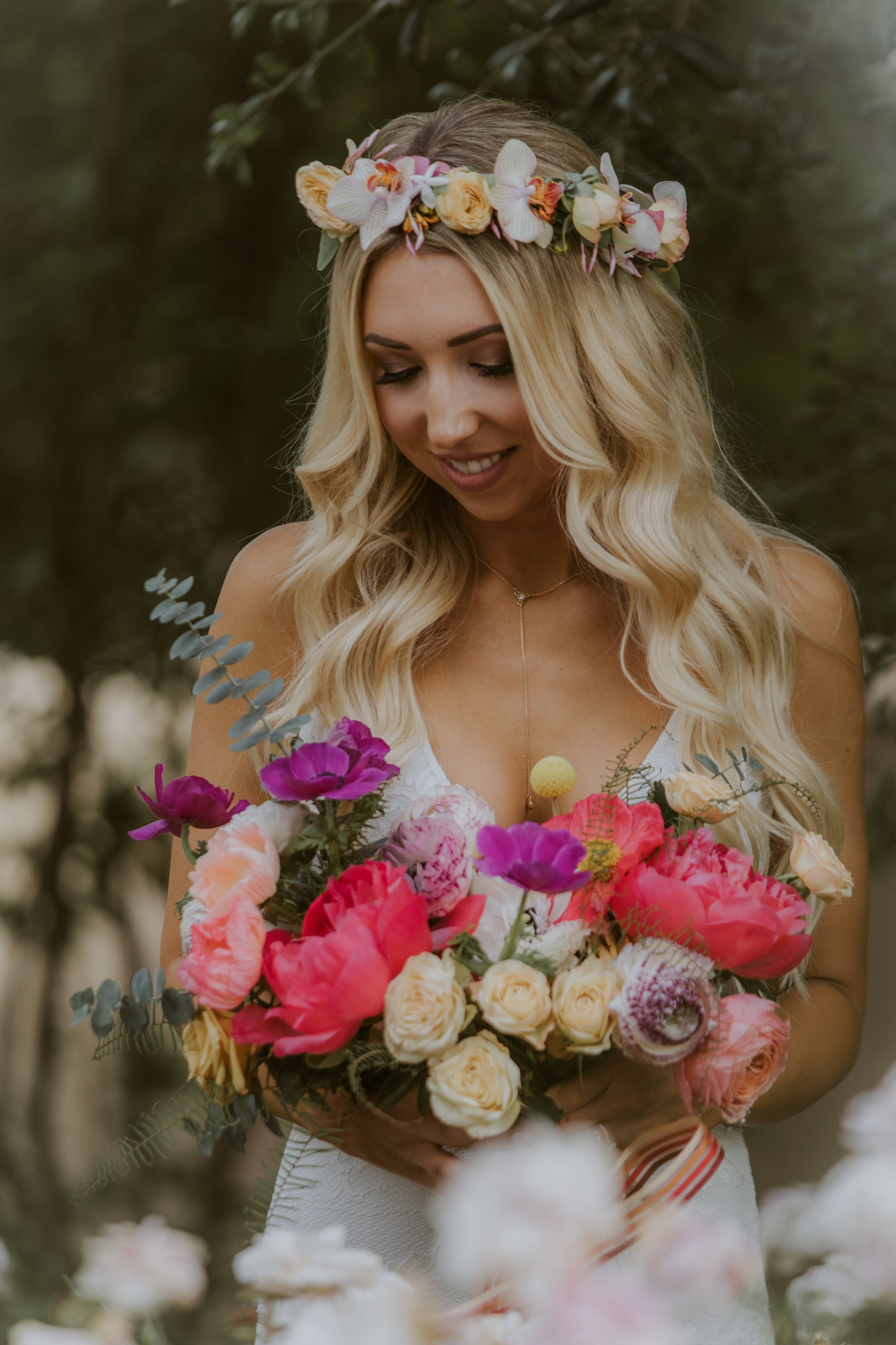 www.santabarbarawedding.com | Burgundy Blue | Ventura Rentals | Fleur De Rye | Casey Robinson Makeup | Bride and Her Colorful Bouquet