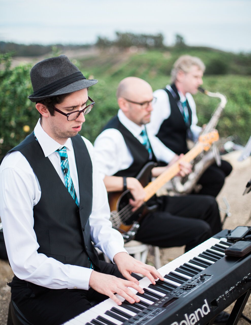 www.santabarbarawedding.com | Brian Saculles Photography | Private Estate | A Trio Plays at the Wedding with Green Ties