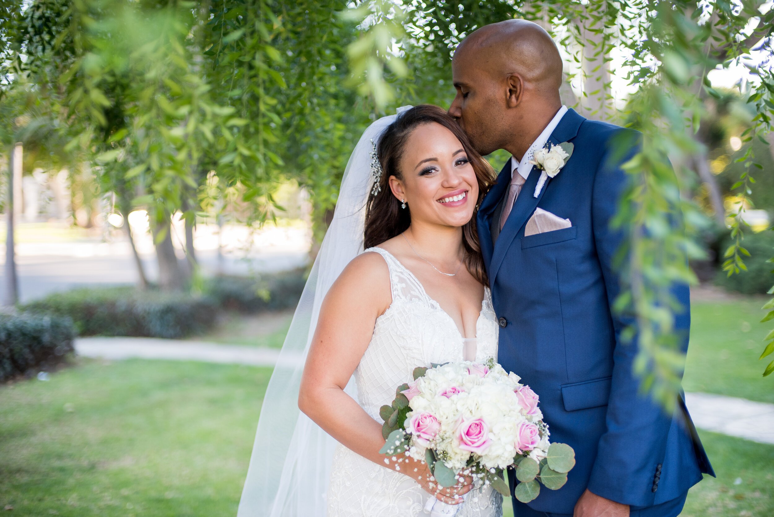 www.santabarbarawedding.com | ByCherry Photography | Santa Barbara Courthouse | Kaycee Dirkse | Santa Barbara Hair &amp; Makeup | Bride and Groom Under the Trees