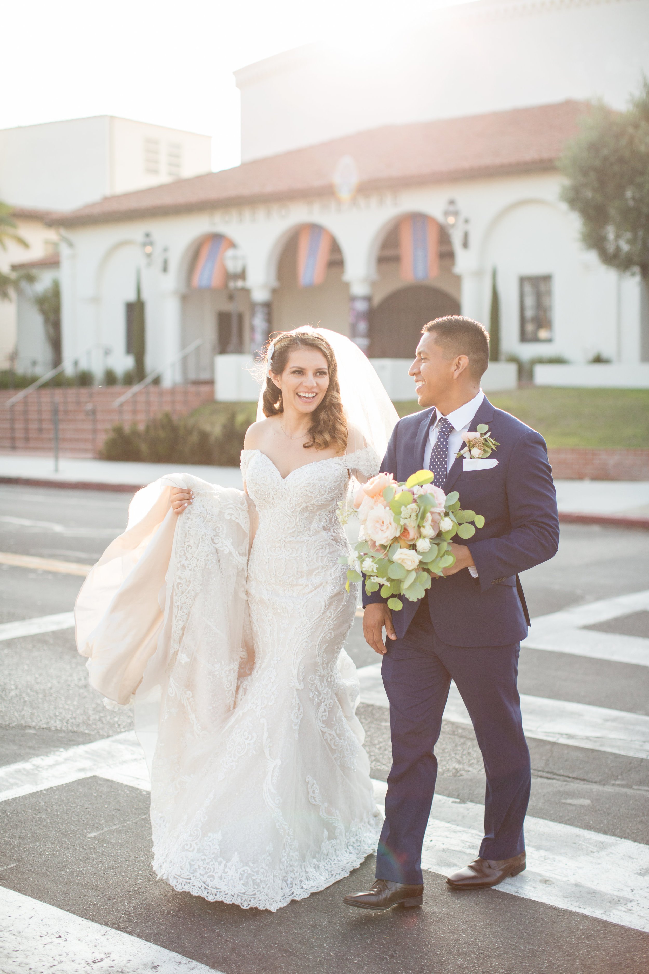 www.santbarbarawedding.com | Anna J Photography | Santa Barbara Courthouse | Selena Marie Weddings &amp; Events for Wedding Planning | Bride and Groom Taking a Stroll