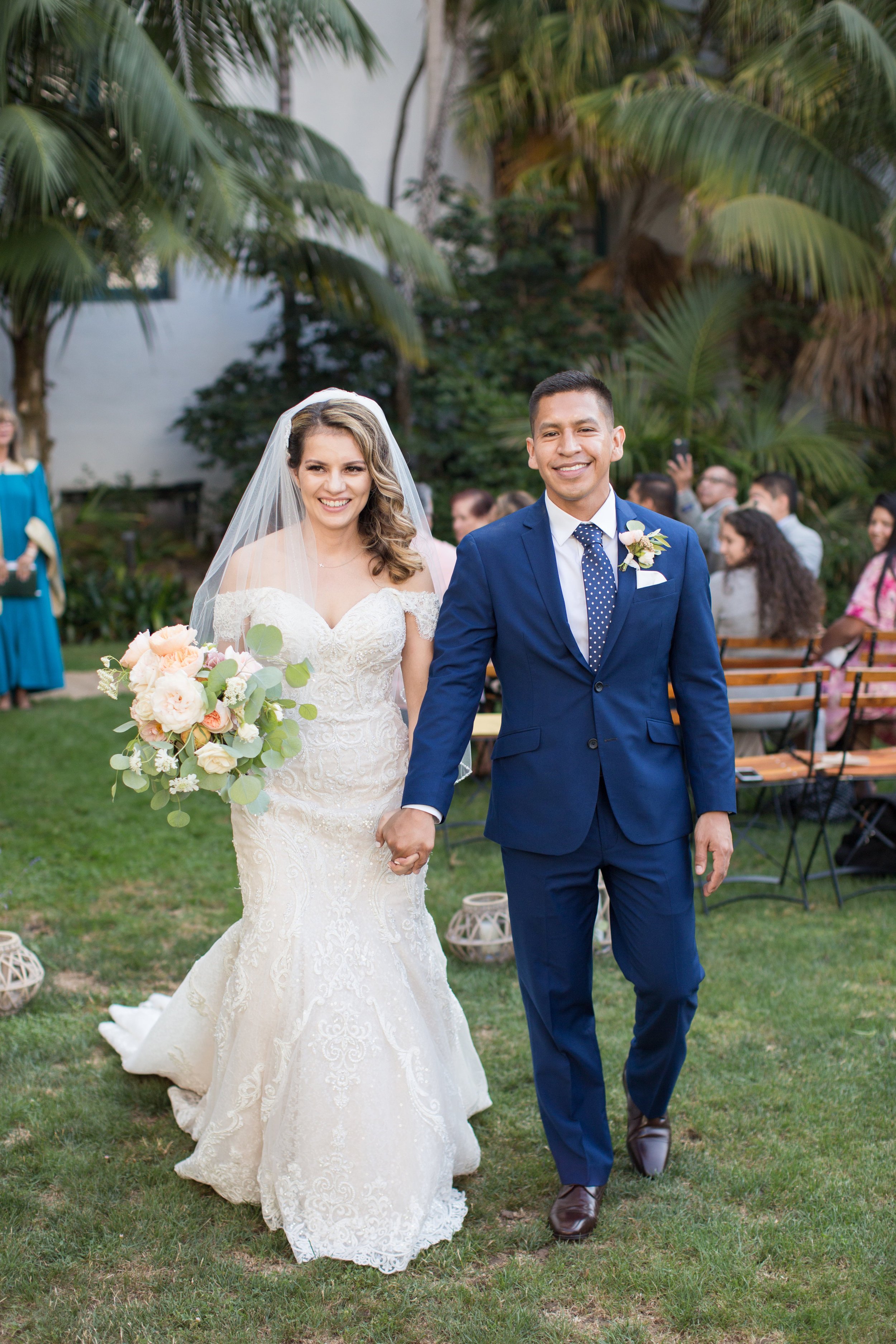 www.santbarbarawedding.com | Anna J Photography | Santa Barbara Courthouse | Selena Marie Weddings &amp; Events for Wedding Planning | Rogue Styling | Bride and Groom Leave the Ceremony