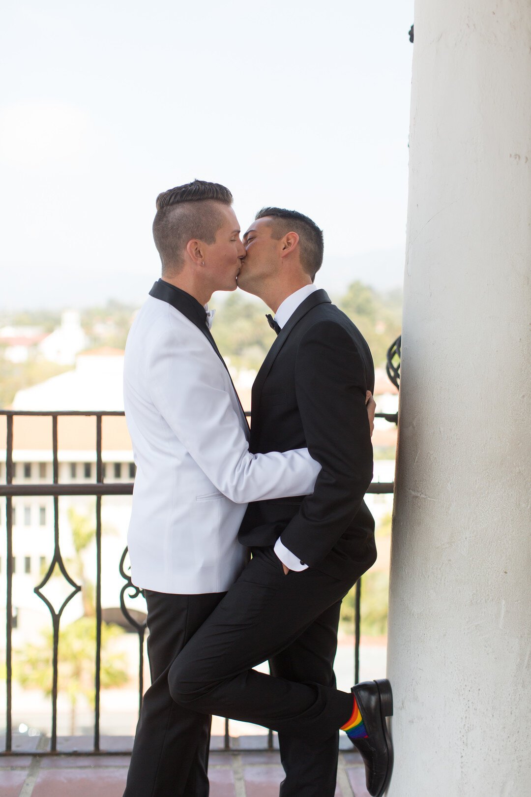 www.santabarbarawedding.com | Tiffany Michele Photography | Santa Barbara Courthouse | Grooms Share a Moment Overlooking the City