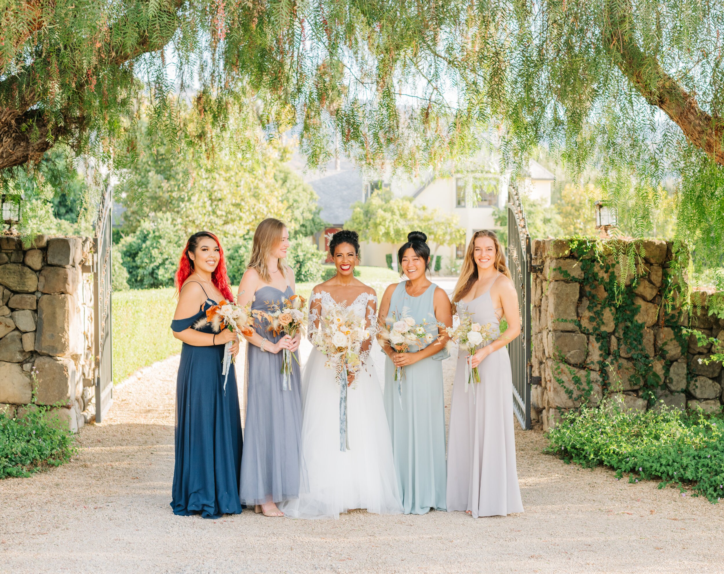 www.santabarbarawedding.com | White Sage Wedding &amp; Events | Cara Robbins Studio | Rogue Styling | Ojala Floral | Styled Bride and Bridesmaids in Shades of Blue