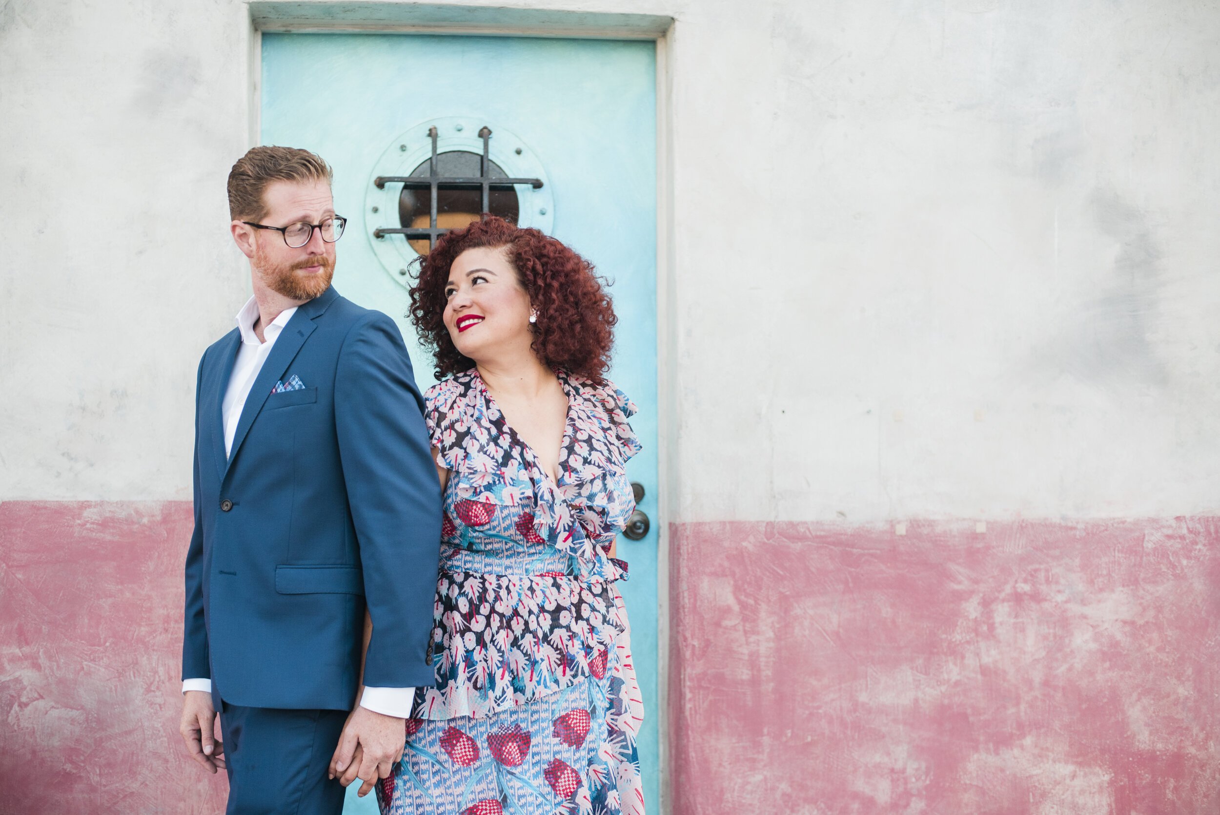 www.santabarbarawedding.com | ByCherry Photography | The Funk Zone | Engagement Pictures in Front of Blue Door