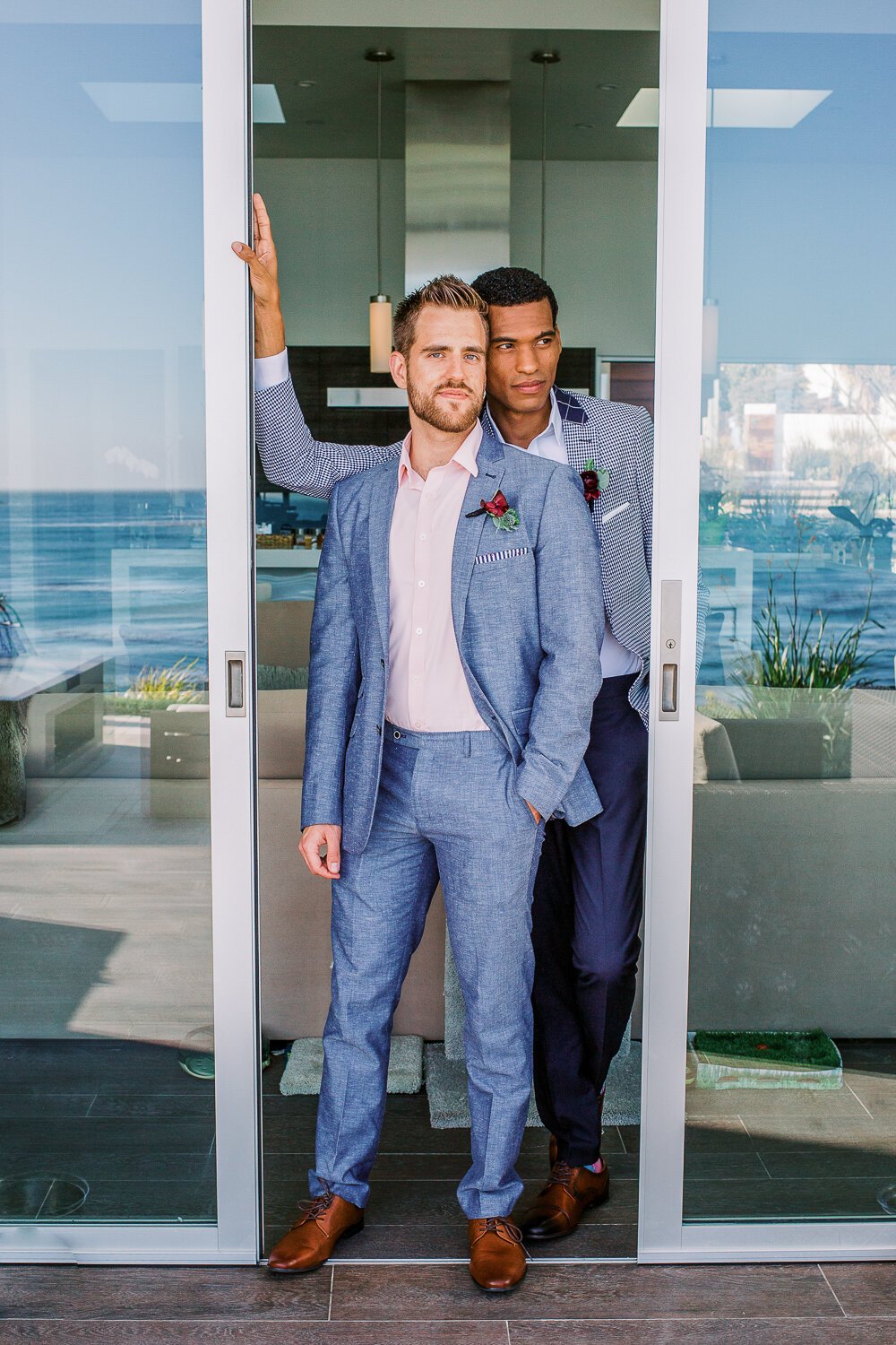 www.santabarbarawedding.com | Renoda Campbell Photography | Renoda Campbell Events | Men’s Wearhouse | Flourish Event &amp; Floral Design | Grooms Pose in the Doorway