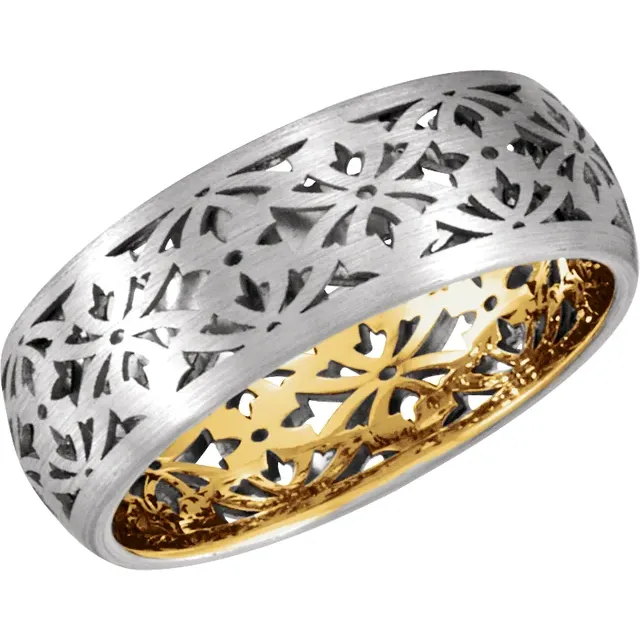 www.santabarbarawedding.com | Fine Jewelry Wholesaler | 14K White/Yellow 8 mm Laser Pierced Design Band