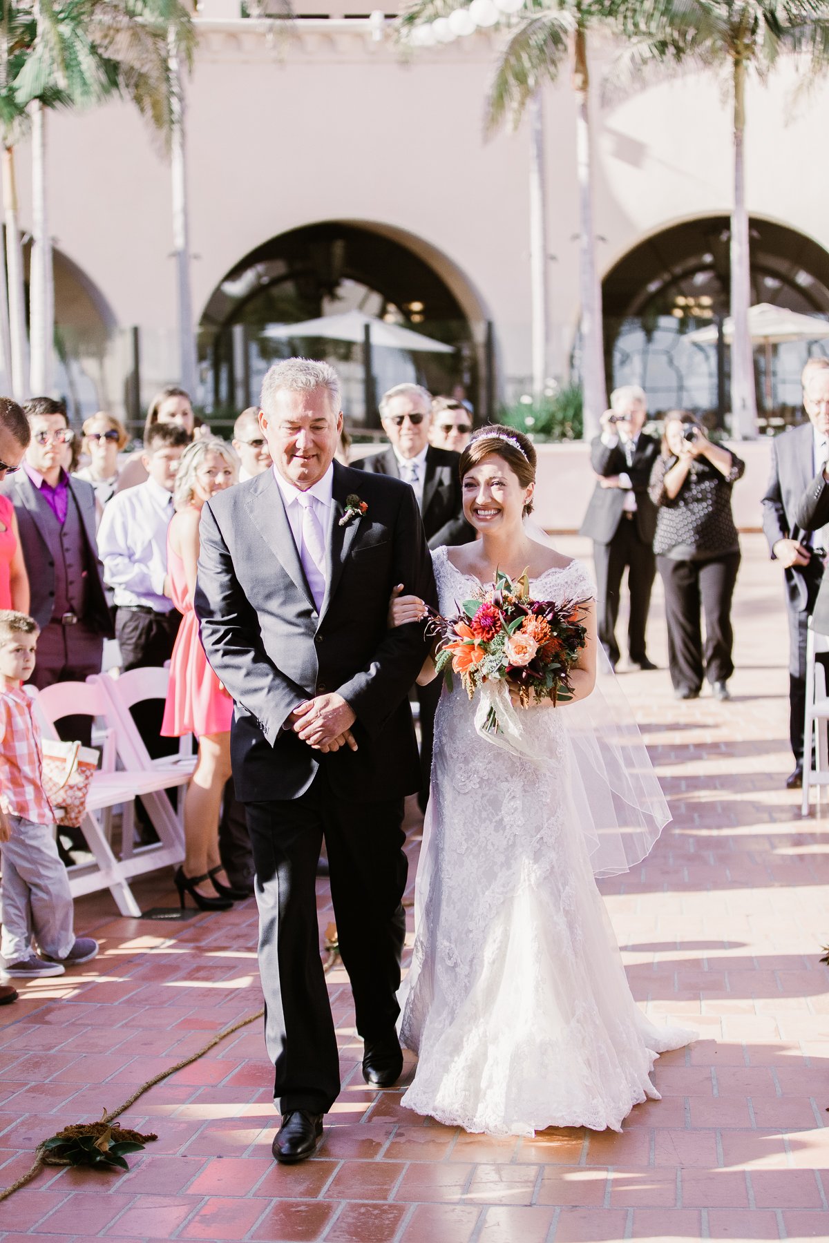 www.santabarbarawedding.com | Clarissa Koenig | Felici Events | Hilton Santa Barbara Beachfront Resort | Bride and Father Walking Down Aisle