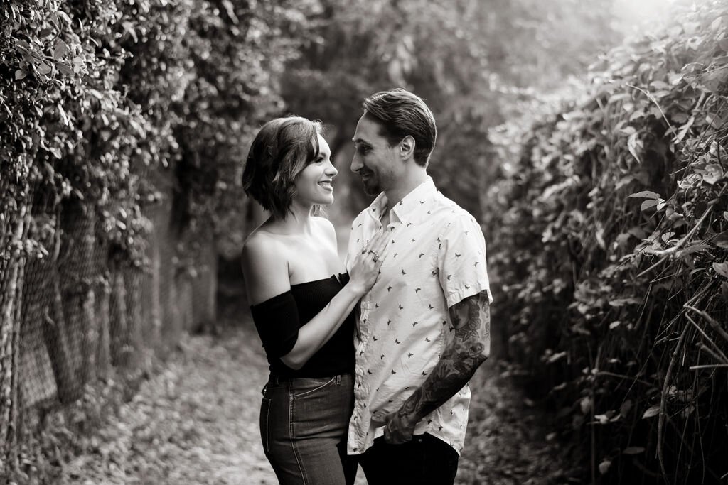 www.santabarbarawedding.com | Montecito | Julia Franzosa Photography | Engagement Photo of the Couple in a Garden in Montecito 
