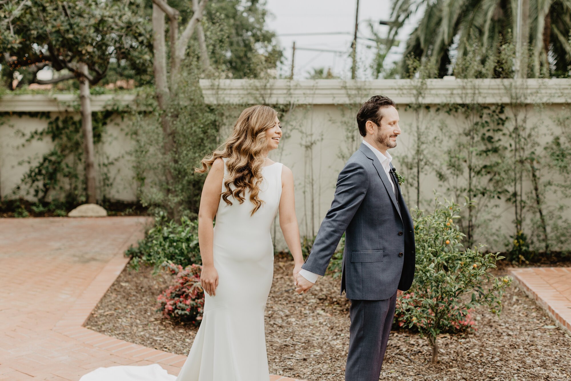 www.santabarbarawedding.com | Kyle London Photography | Santa Barbara Club | Sweet Pea Flowers | Theia | Bride and Groom First Look