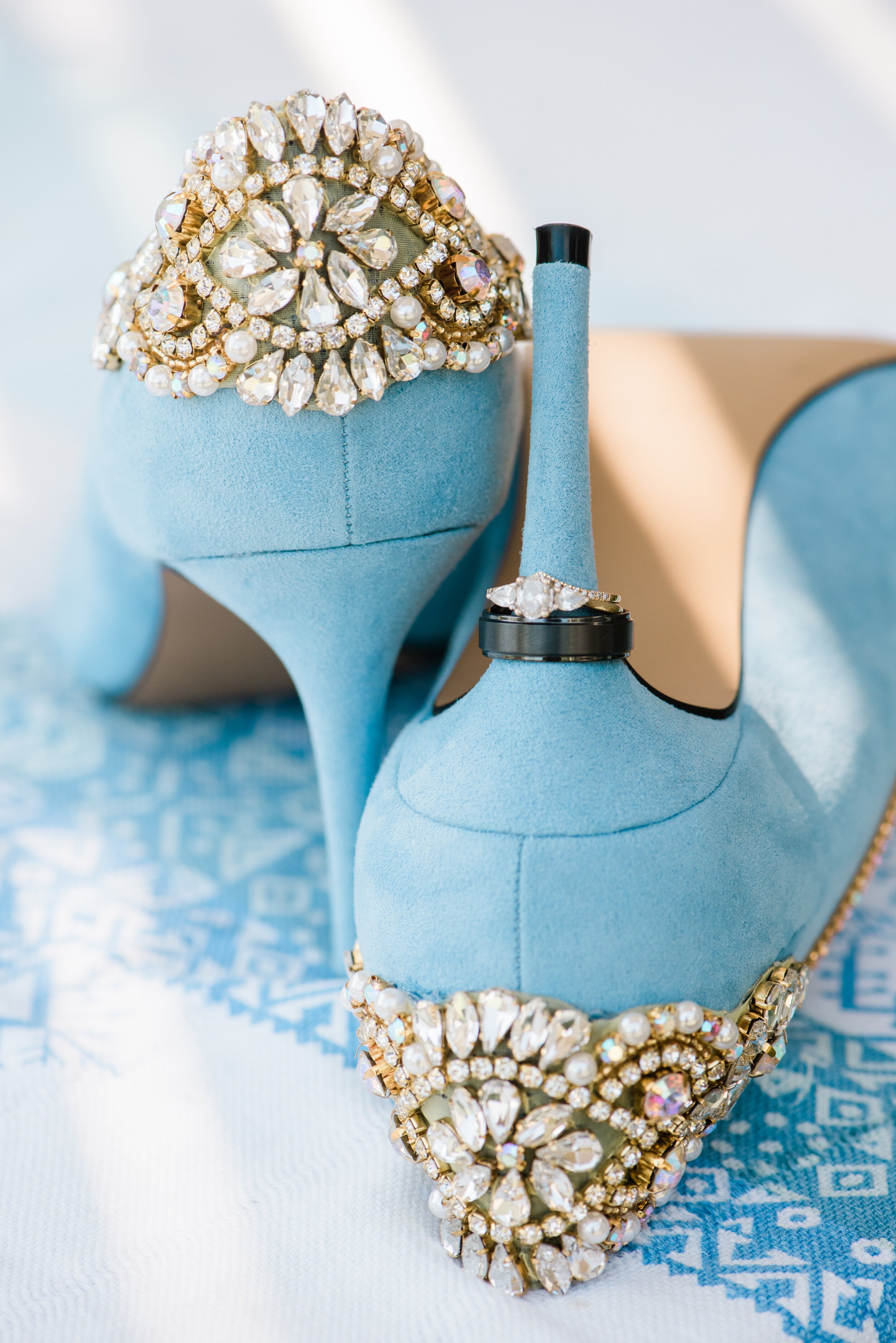www.santabarbarawedding.com | ByCherry Photography | Bride's Baby Blue Shoes and Wedding Rings
