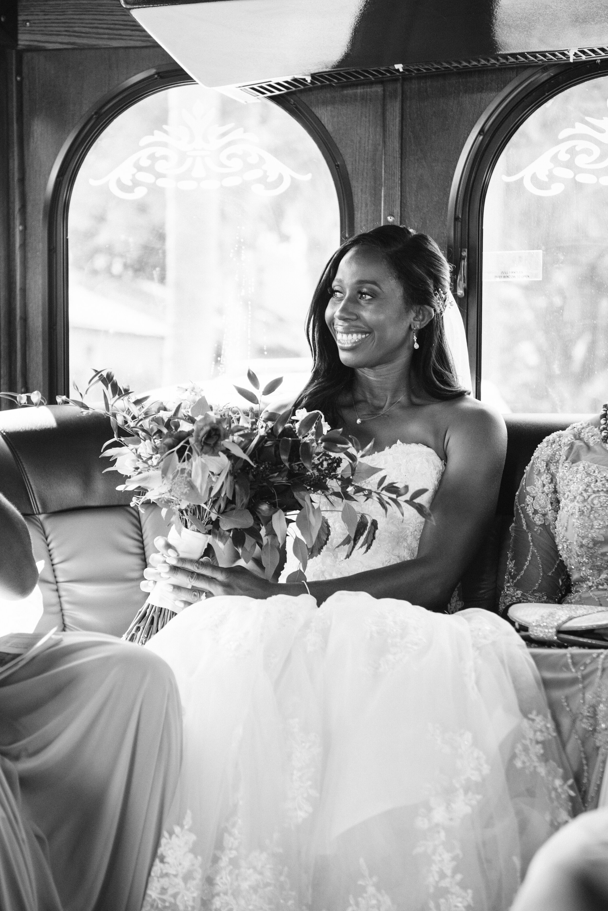 www.santabarbarawedding.com | ByCherry Photography | Floral Designs by Roni | SB Trolley | Queen Peaa | Bride in the Trolley Heading to the Ceremony 