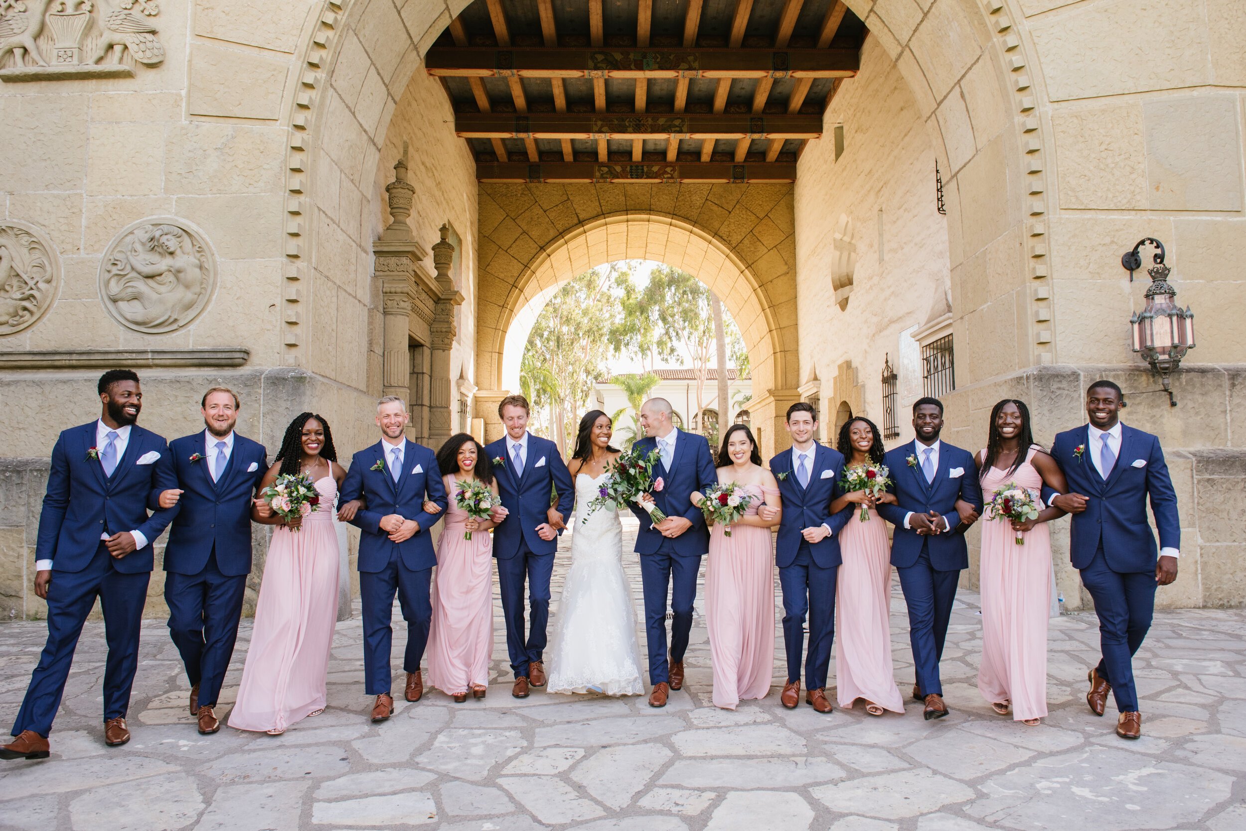 www.santabarbarawedding.com | Santa Barbara Courthouse | ByCherry Photography | Floral Designs by Roni | Queen Peaa | Wedding Party in Front of the Courthouse