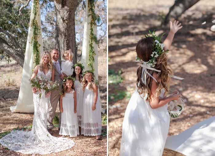 www.santabarbarawedding.com | Private Ranch | Soigne Productions | Bri Burkett Wedding | Nina Osborne Designs | La Tavola | Bride and Groom with Flower Girls After the Ceremony 