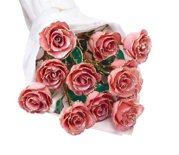 www.santabarbarawedding.com | Fine Jewelry Wholesaler | Brides Bouquet of Pink 24K Gold Dipped Roses 