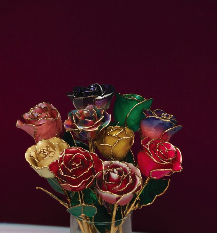 www.santabarbarawedding.com | Fine Jewelry Wholesaler | Colorful 24K Gold Dipped Rose Flower Arrangement 
