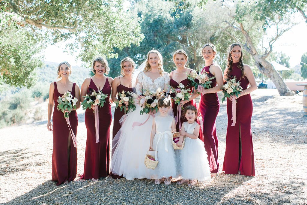 www.santabarbarawedding.com | Zaca Creek Ranch | Mi Belle Photography | Jill &amp; Co. | Alanna Lee Design | Hayley Paige | BHLDN | Bride with Bridesmaids and Flower Girls