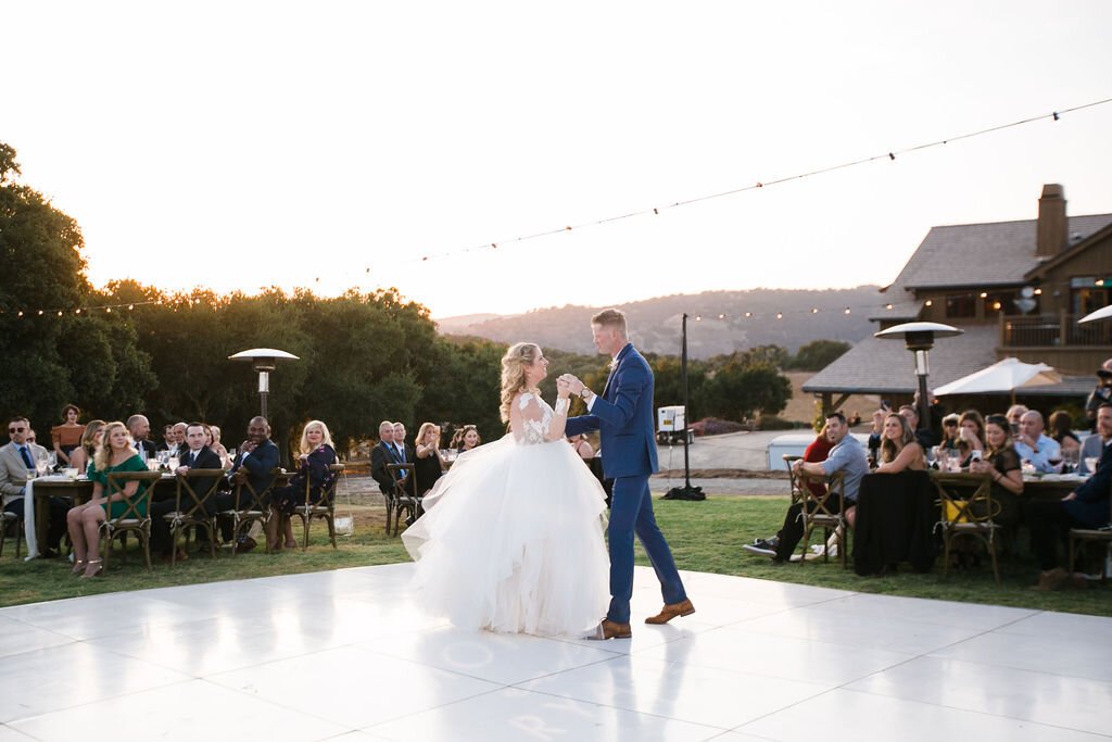 www.santabarbarawedding.com | Zaca Creek Ranch | Mi Belle Photography | Jill &amp; Co. | Alanna Lee Design | Gavin Roy Presents | Hayley Paige | Formally Modern Tuxedo | Couple Dance at Reception