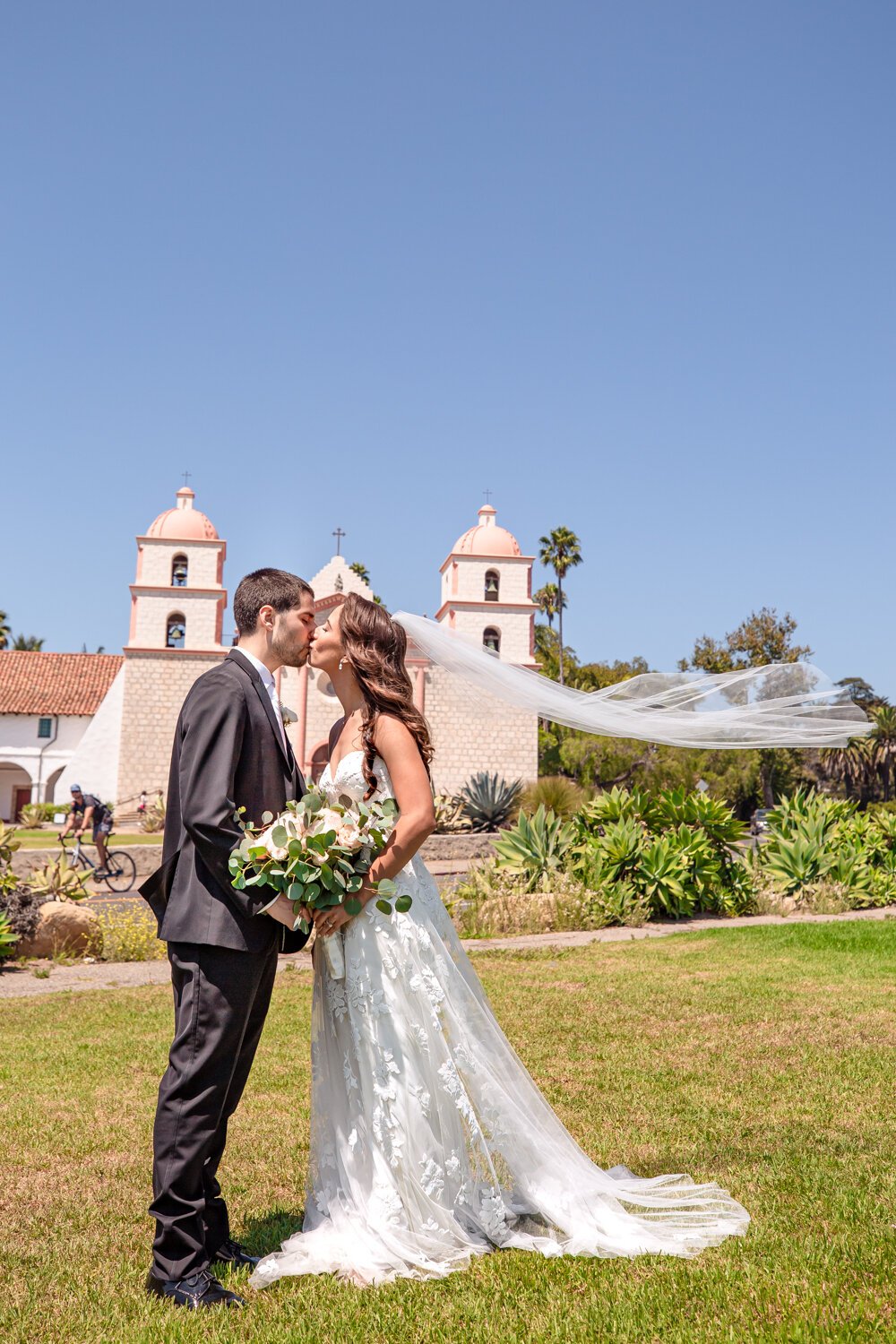 www.santabarbarawedding.com | Kiernan Michelle Photography | Old Mission Santa Barbara | Sohi Productions | Bride and Groom Share a Kiss