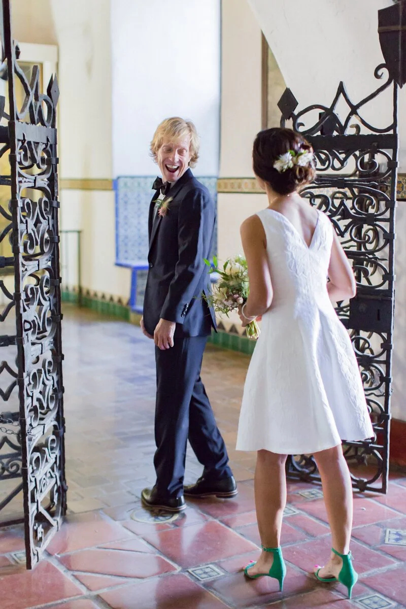 www.santabarbarawedding.com | Aurelia D’Amore Photography | Santa Barbara Courthouse | Haute Blossoms Floral | Alice and Olivia | Bride and Groom’s First Look