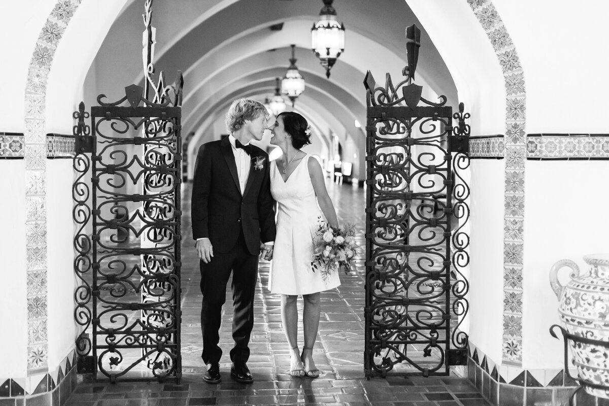 www.santabarbarawedding.com | Aurelia D’Amore Photography | Santa Barbara Courthouse | Haute Blossoms Floral | Alice and Olivia | Bride and Groom Before Ceremony