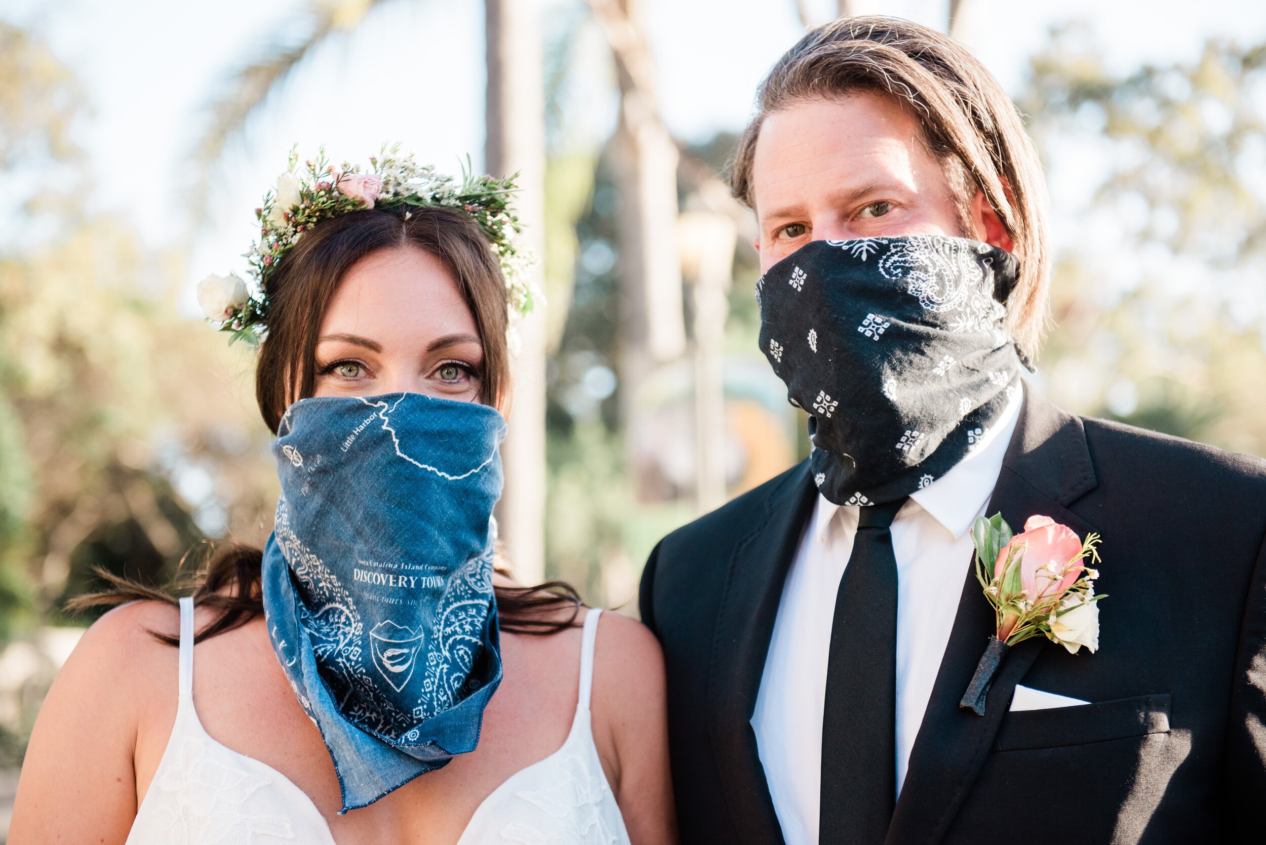 www.santabarbarawedding.com | ByCherry Photography | Santa Barbara Zoo | Events by Rincon | SB Hair &amp; Makeup | Bride and Groom with Their Masks 
