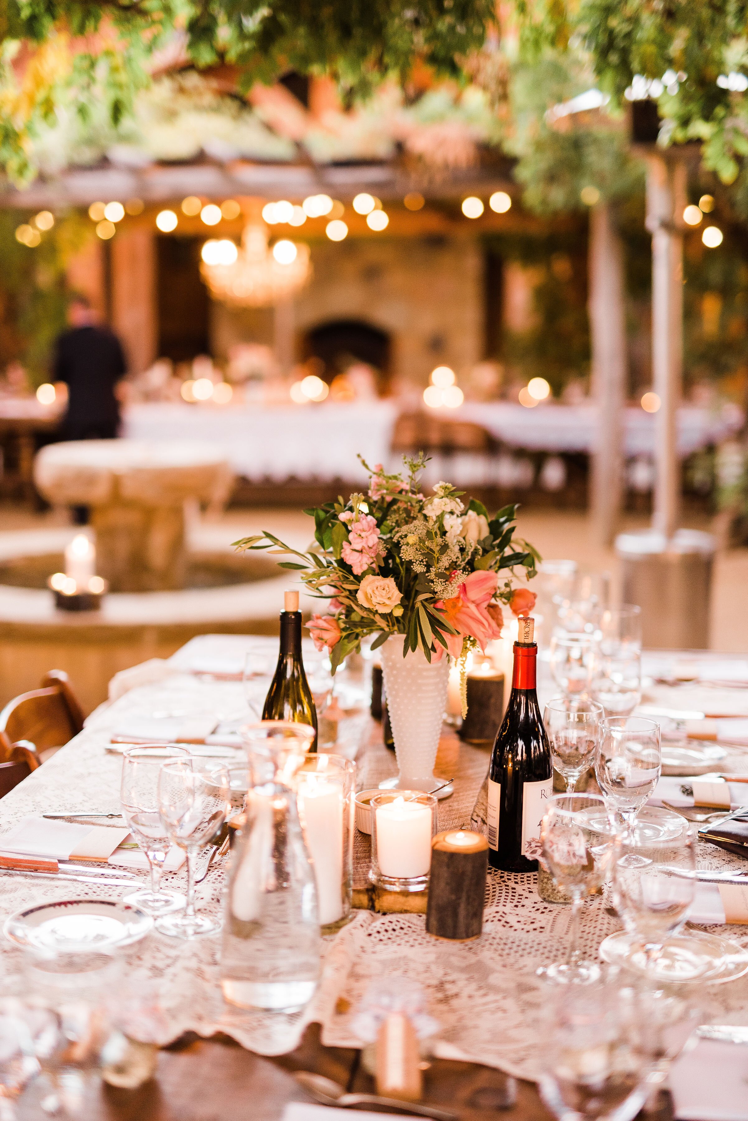 www.santabarbarawedding.com | Roblar Winery and Farm | Brittany Taylor Photography | Reception Tables with String Lights and Candles 