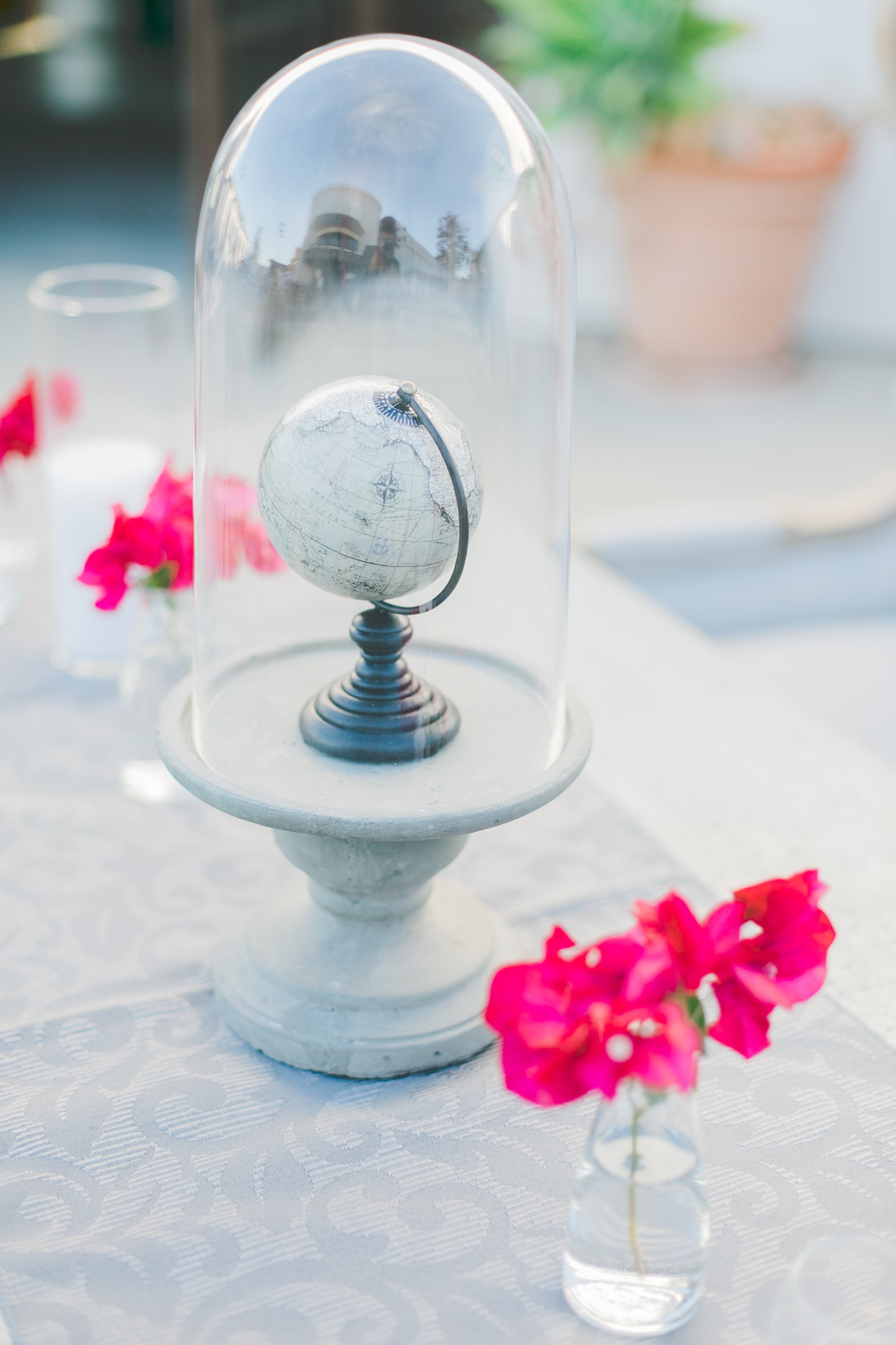 www.santabarbarawedding.com | Steven Leyva | Felici Events | Soleil Events | Santa Barbara Airport | Kelly Oshiro | The Tent Merchant | Table Decorations Including a Globe