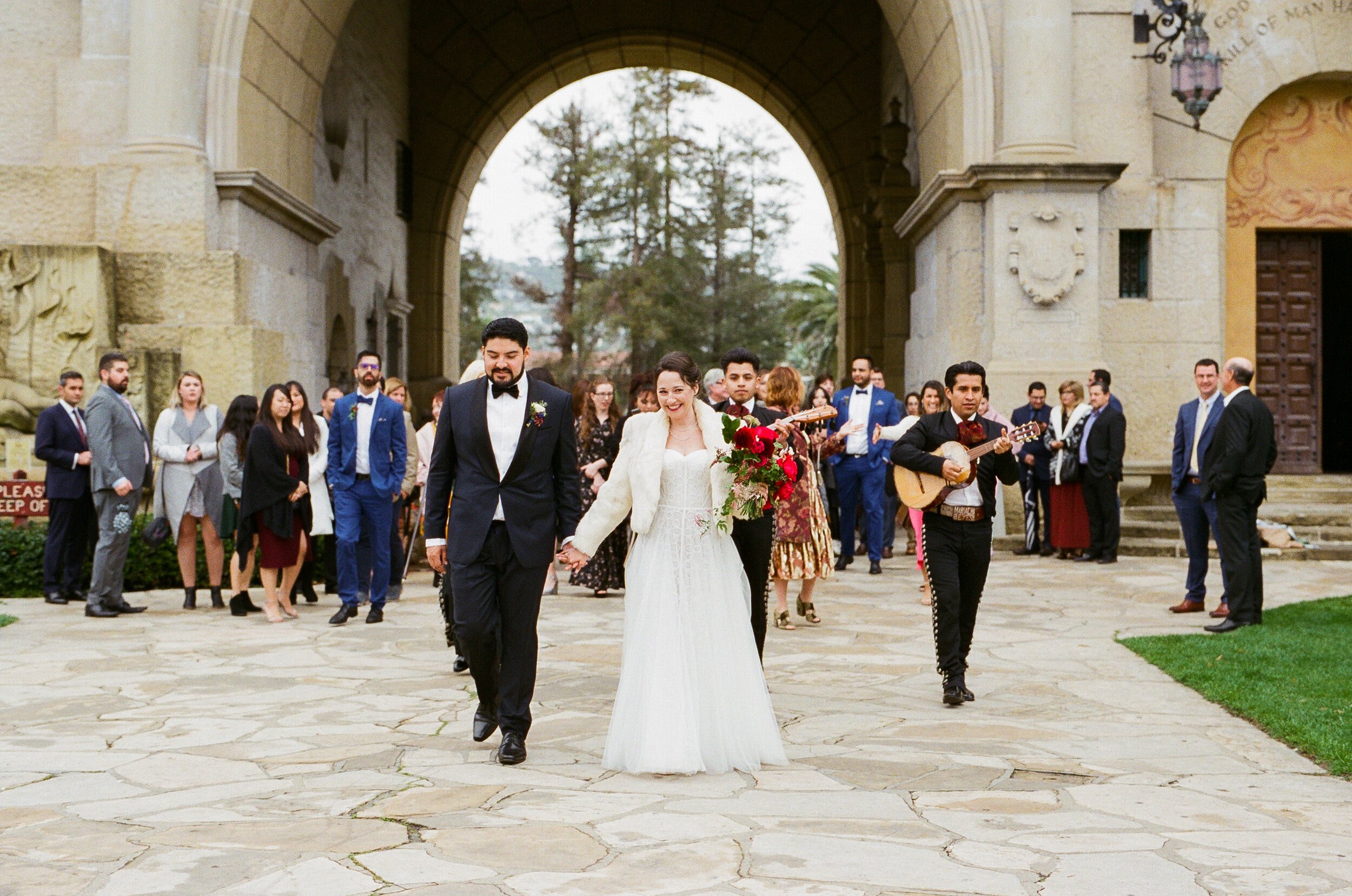 www.santabarbarawedding.com | Lerina Winter | Santa Barbara Courthouse | Margaret Joan Floral | Mariachi Reyes USA | Live Mariachi Band Following Bride and Groom