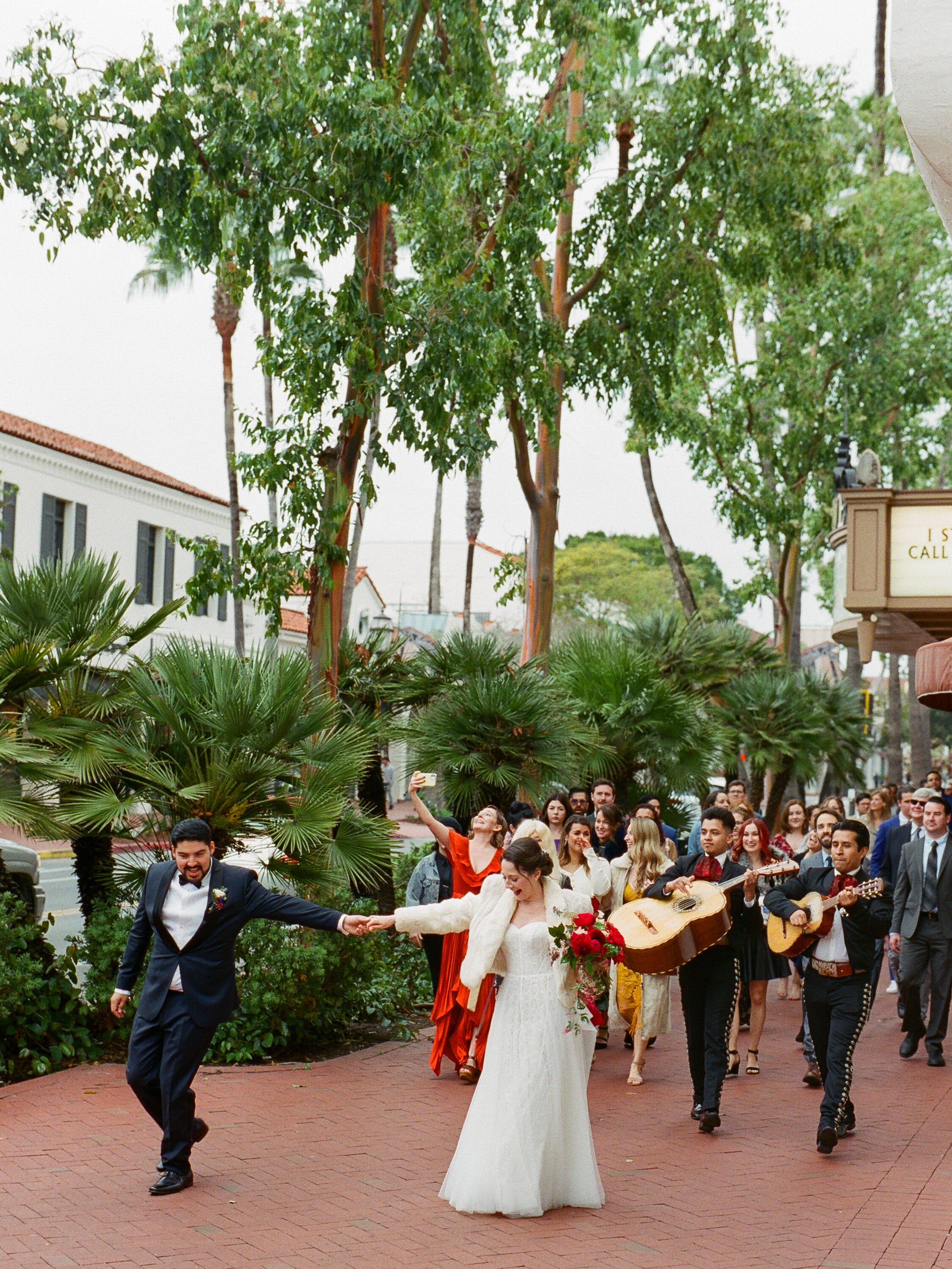 www.santabarbarawedding.com | Lerina Winter | Santa Barbara Courthouse | Margaret Joan Floral | Mariachi Reyes USA | Live Mariachi Band Following Bride and Groom