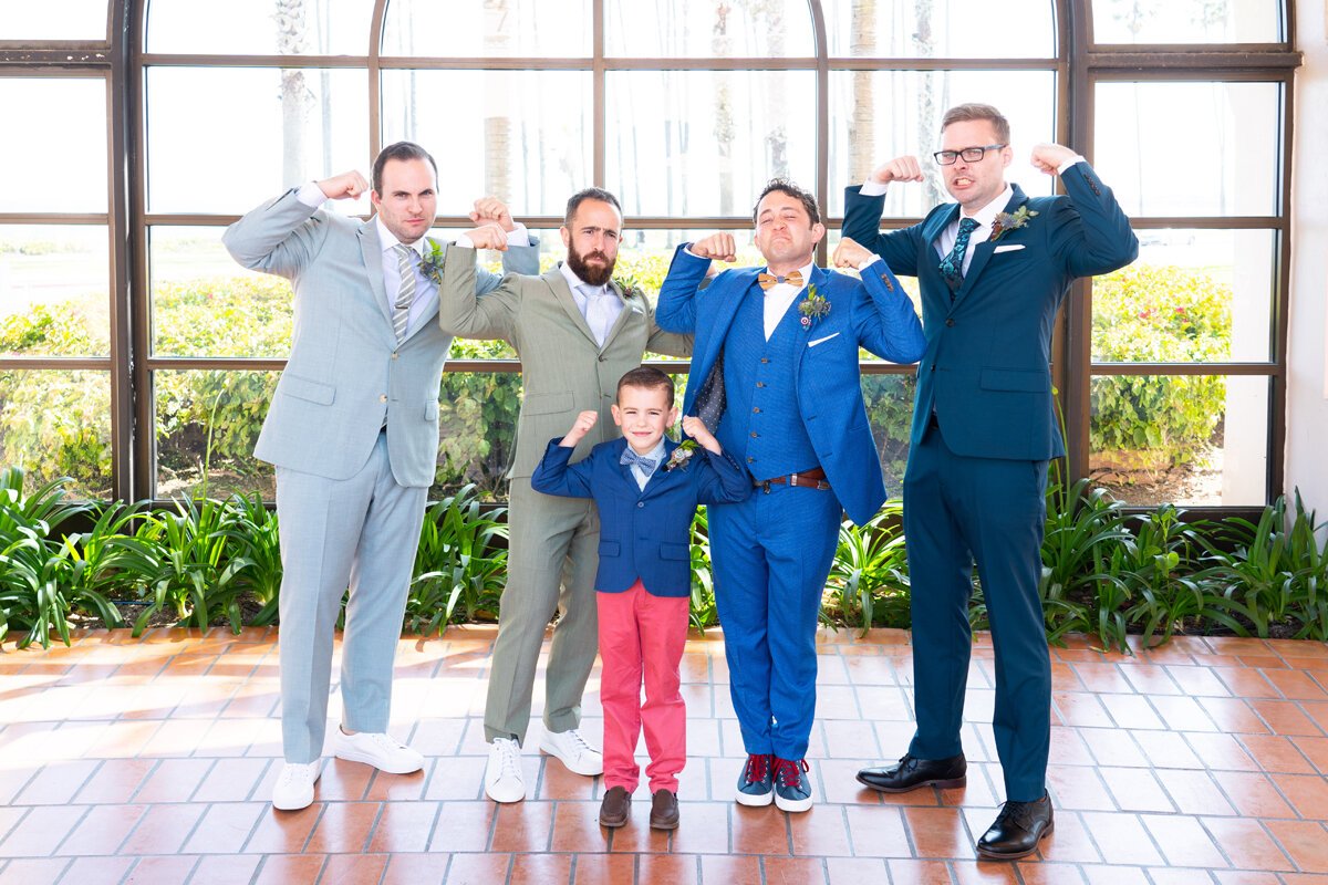 www.santabarbarawedding.com | Hilton SB Beachfront Resort | Peterson Design &amp; Photography | Kindred Weddings &amp; Events | The Twisted Twig | Groom with Groomsmen and Ring Bearer