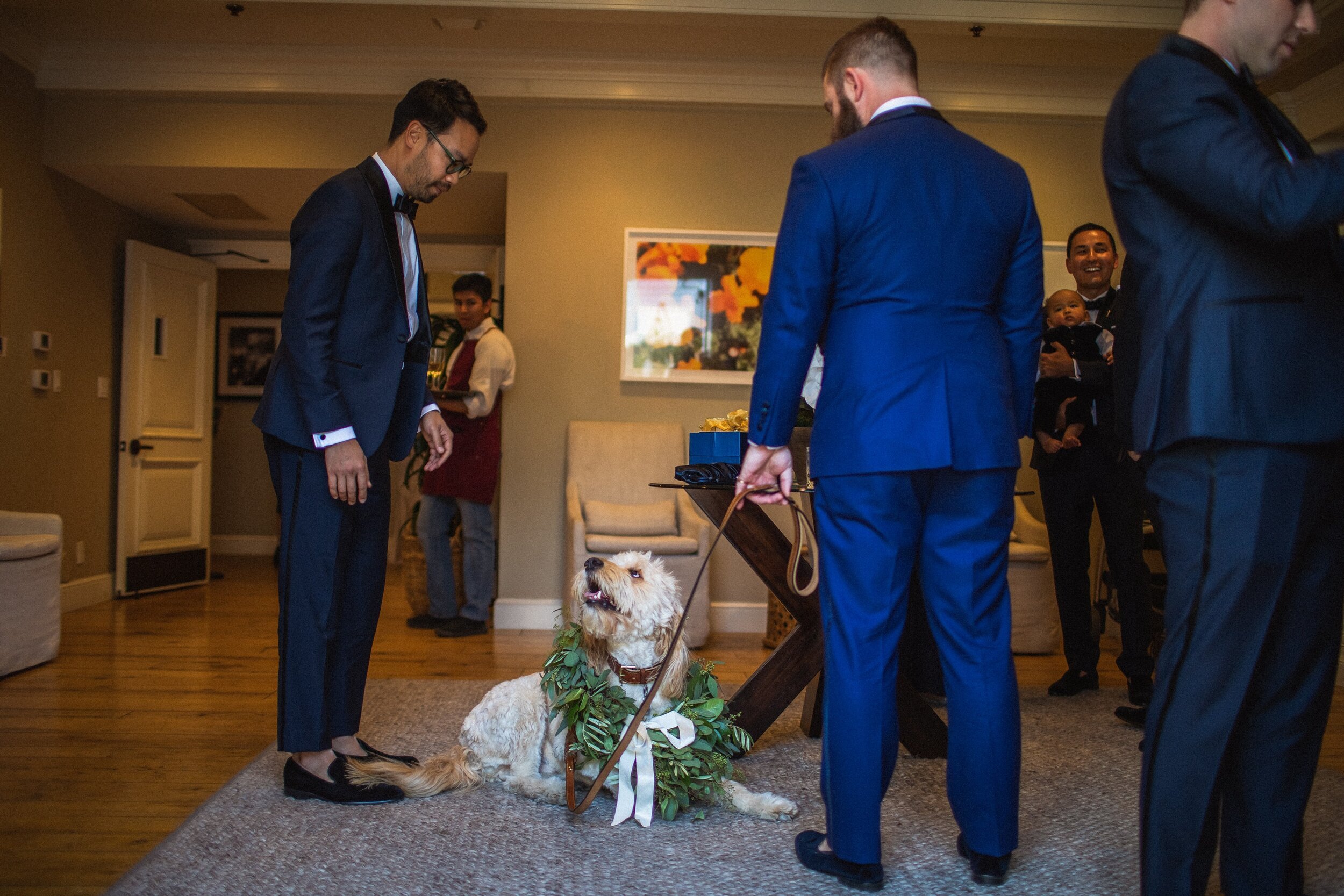 www.santabarbarawedding.com | Fess Parker Wine Country Inn | Montana Dennis | Renae’s Bouquet | Groom with Dog Before the Ceremony 