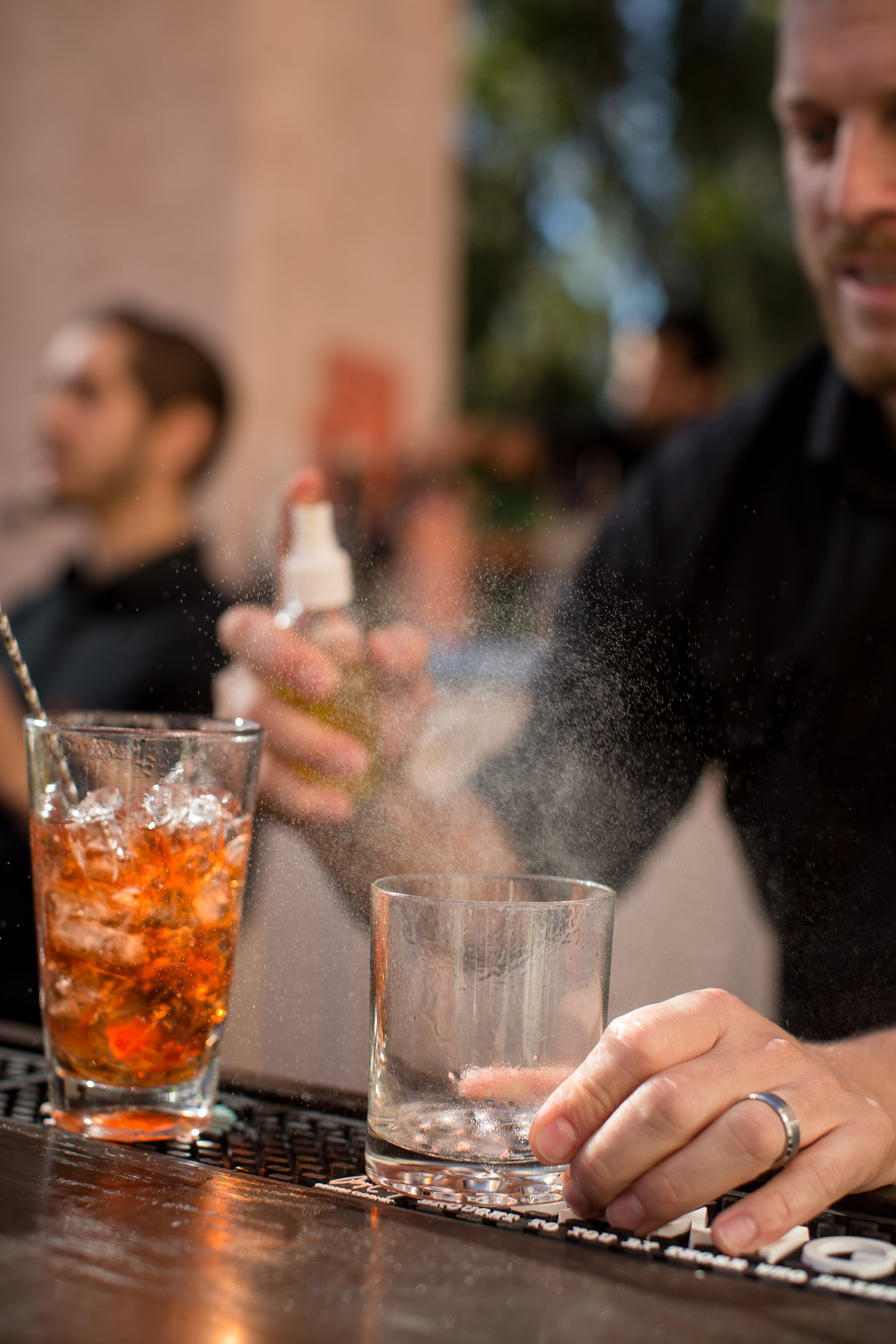 www.santabarbarawedding.com | Flair Project | Bartender Misting a Glass