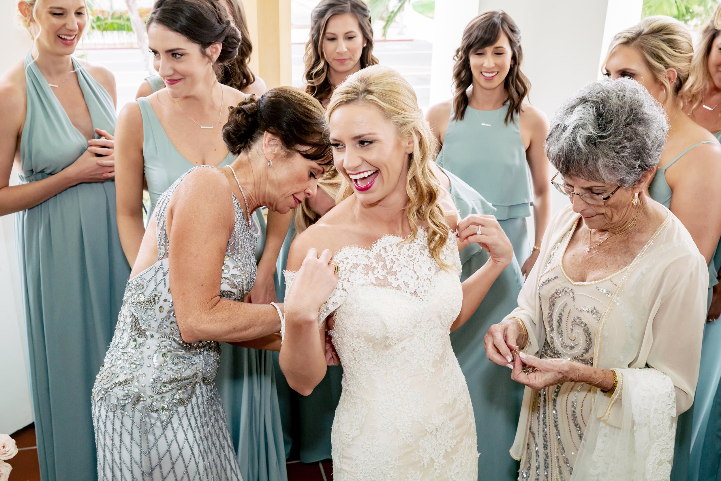 www.santabarbarawedding.com | Rewind Photography | Santa Barbara Historical Museum | Evens by M and M | La Rouge Artistry | Bride Getting Ready with Bridesmaids