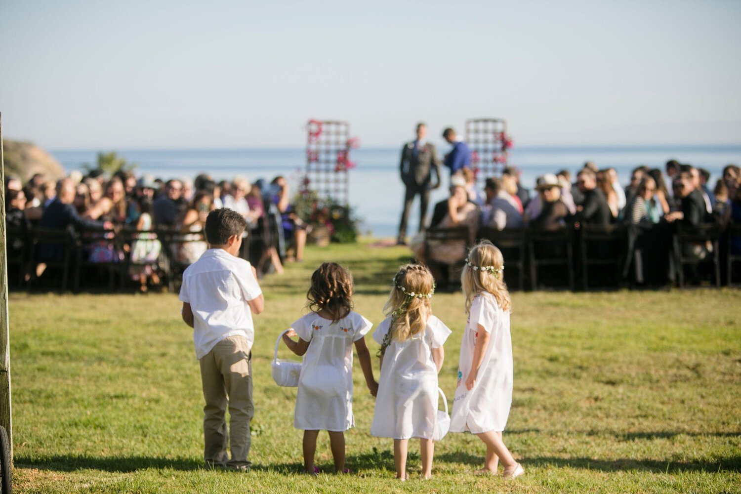 www.santabarbarawedding.com | Nightingale Photography | Rancho Dos Pueblos | Wild Hearts Events | Knot Just Flowers | Flower Girls and Ring Bearer at Ceremony