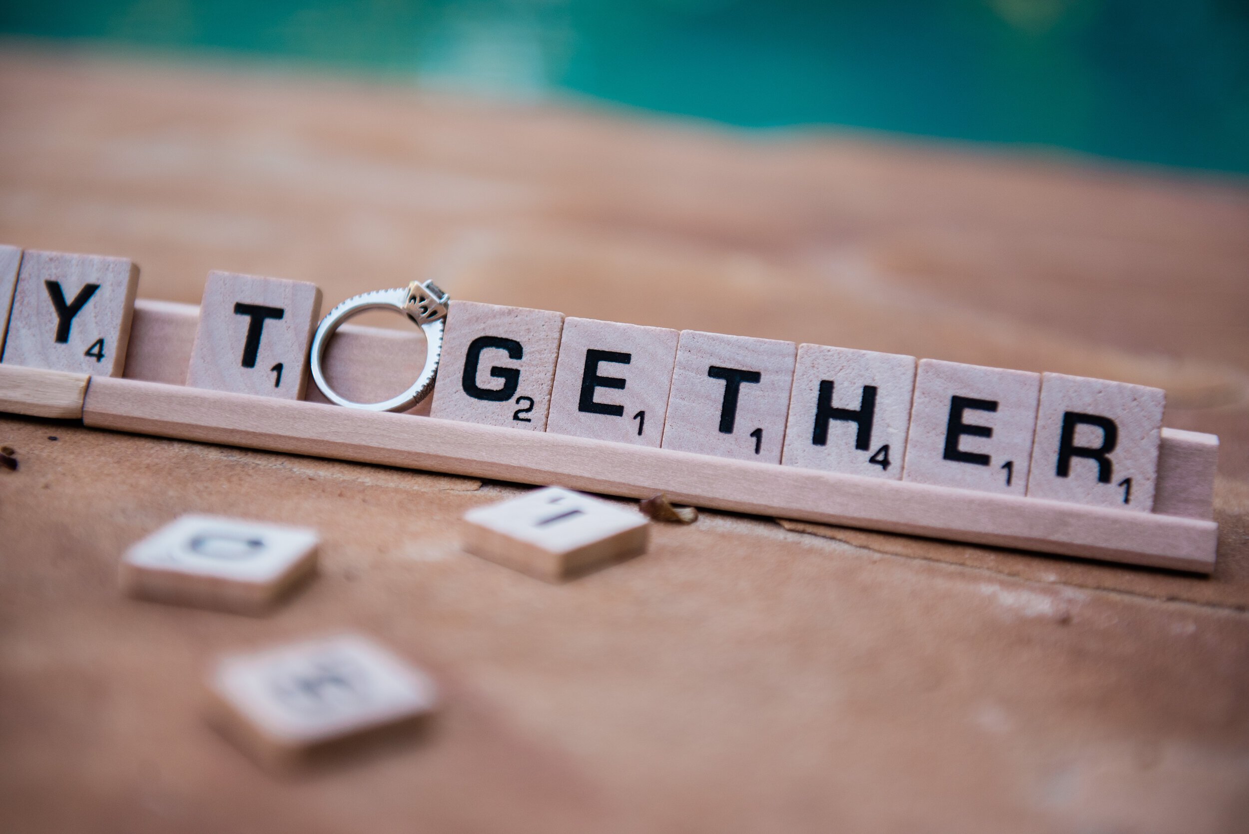 www.santabarbarawedding.com | ByCherry Photography | Riviera Productions | Scrabble Letters with Ring