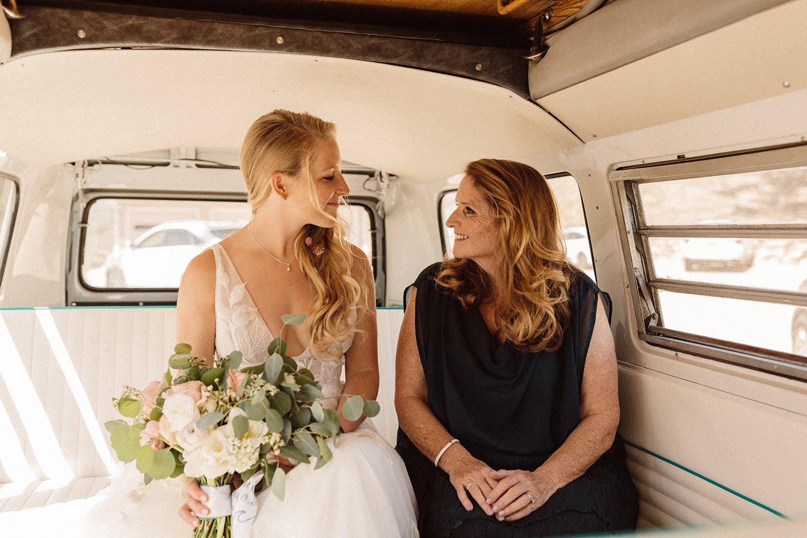 www.santabarbarawedding.com | Isabella Griffith Photography | El Capitan State Beach | KB Events | Dustie Wagons | Alexis Ireland Florals | Mom and Bride on Their Way to the Wedding