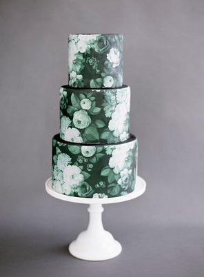 www.santabarbarawedding.com | Lele Patisserie | Three Tiered Cake Painted with Green and White Flowers