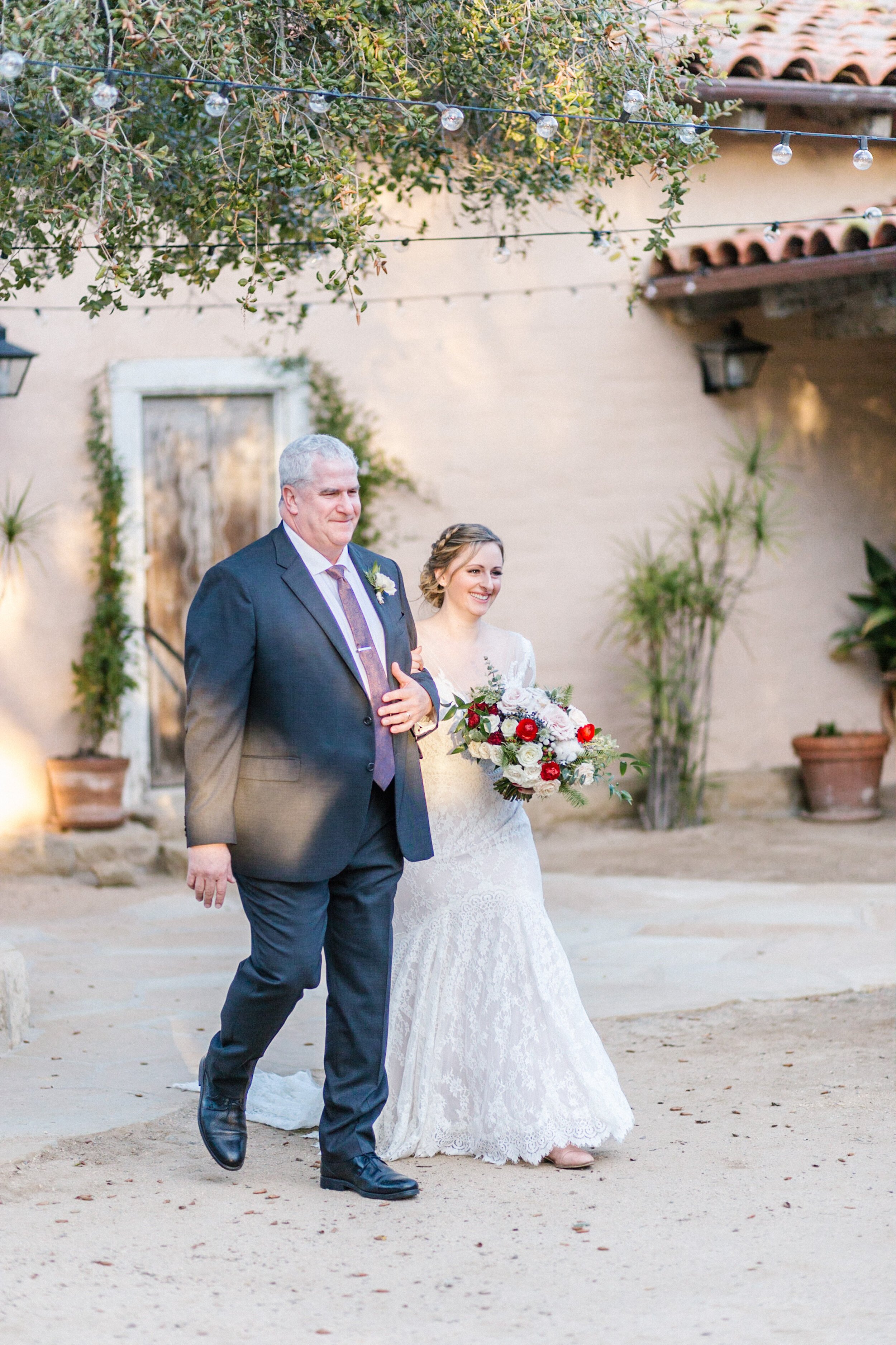 www.santabarbarawedding.com | Hannah Rose Gray | Santa Barbara Historical Museum | Alexis Ireland Florals | Carlyle Salon | Bride Walking Down the Aisle with Her Father