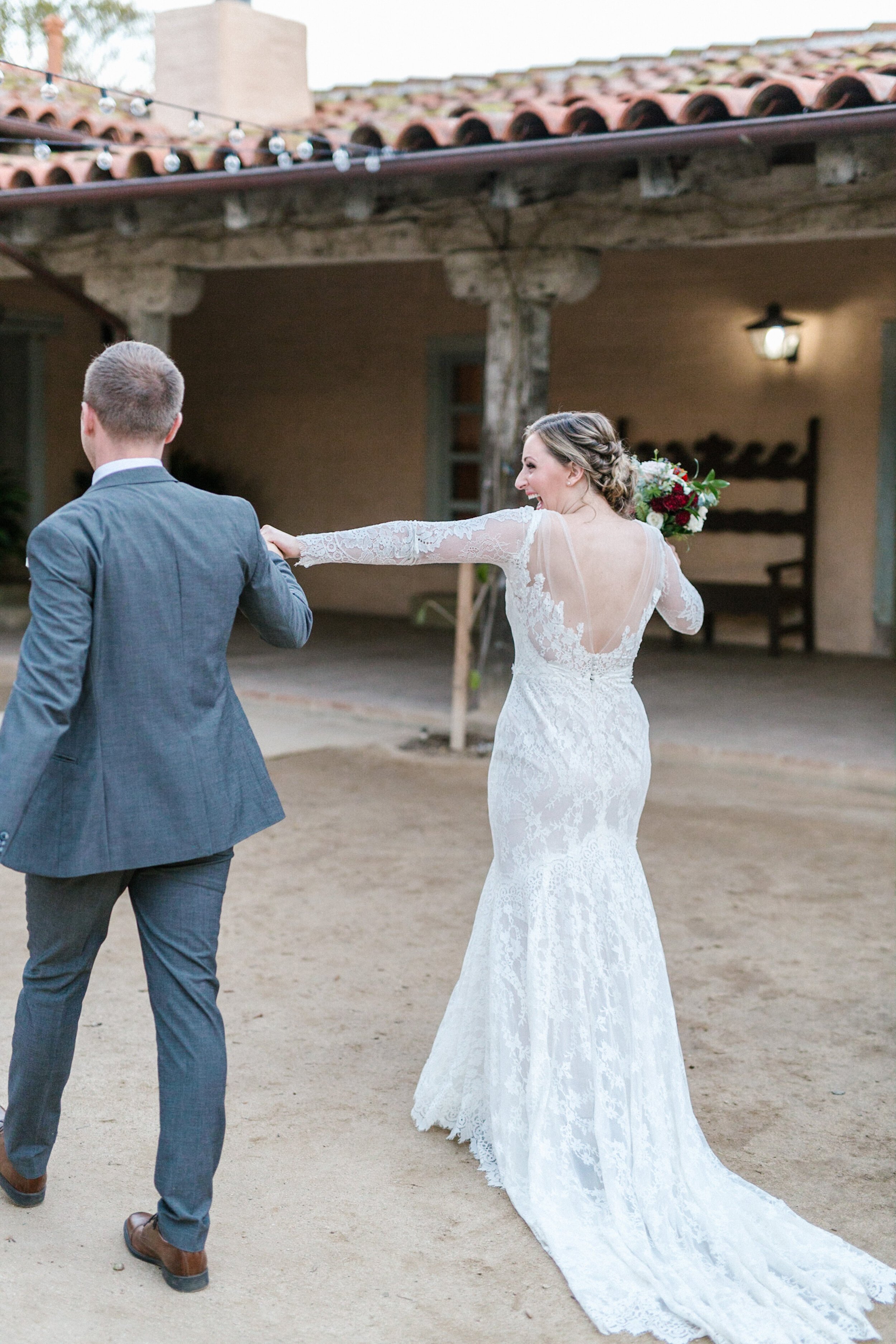 www.santabarbarawedding.com | Hannah Rose Gray | Santa Barbara Historical Museum | Alexis Ireland Florals | Carlyle Salon | Bride and Groom Leaving the Ceremony