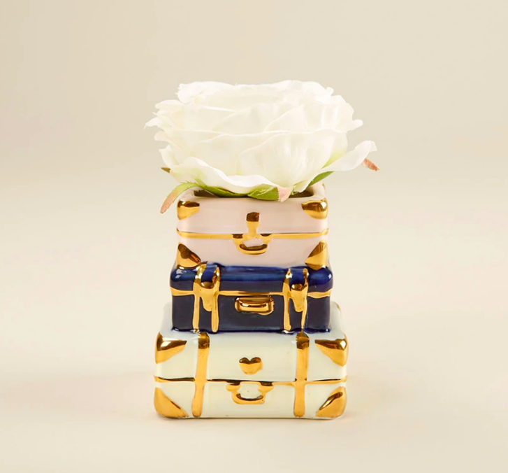 www.santabarbarawedding.com | My Wedding Favors | Suitcase Ceramic Bud Vase