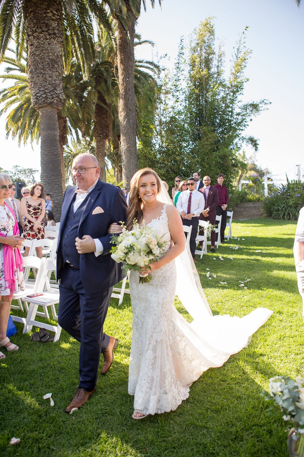 www.santabarbarawedding.com | Santa Barbara Zoo | Events by Rincon | Sarita Relis Photography | Grass Roots | Pretty Please Beauty | Beauty and Motion | Bride Walking Down Aisle with Her Dad