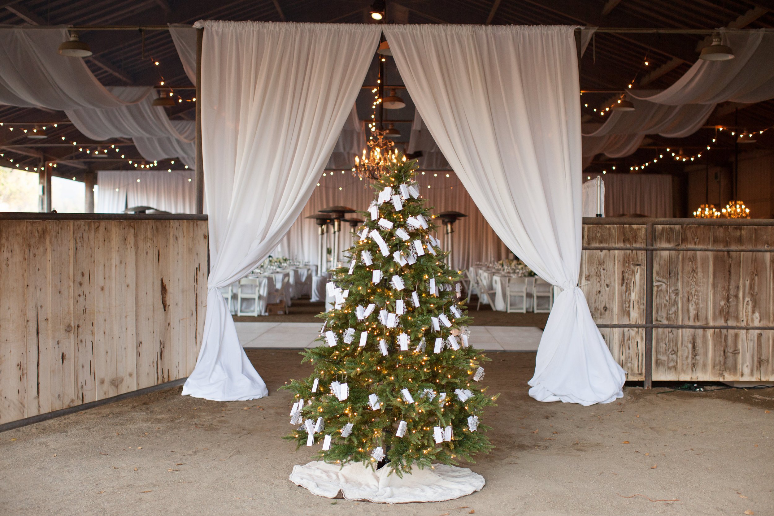 www.santabarbarawedding.com | Whispering Rose Ranch | Ann Johnson Events | Anna J Photography | Love Struck Rentals | Discount Party Rental | Decorated Christmas Tree