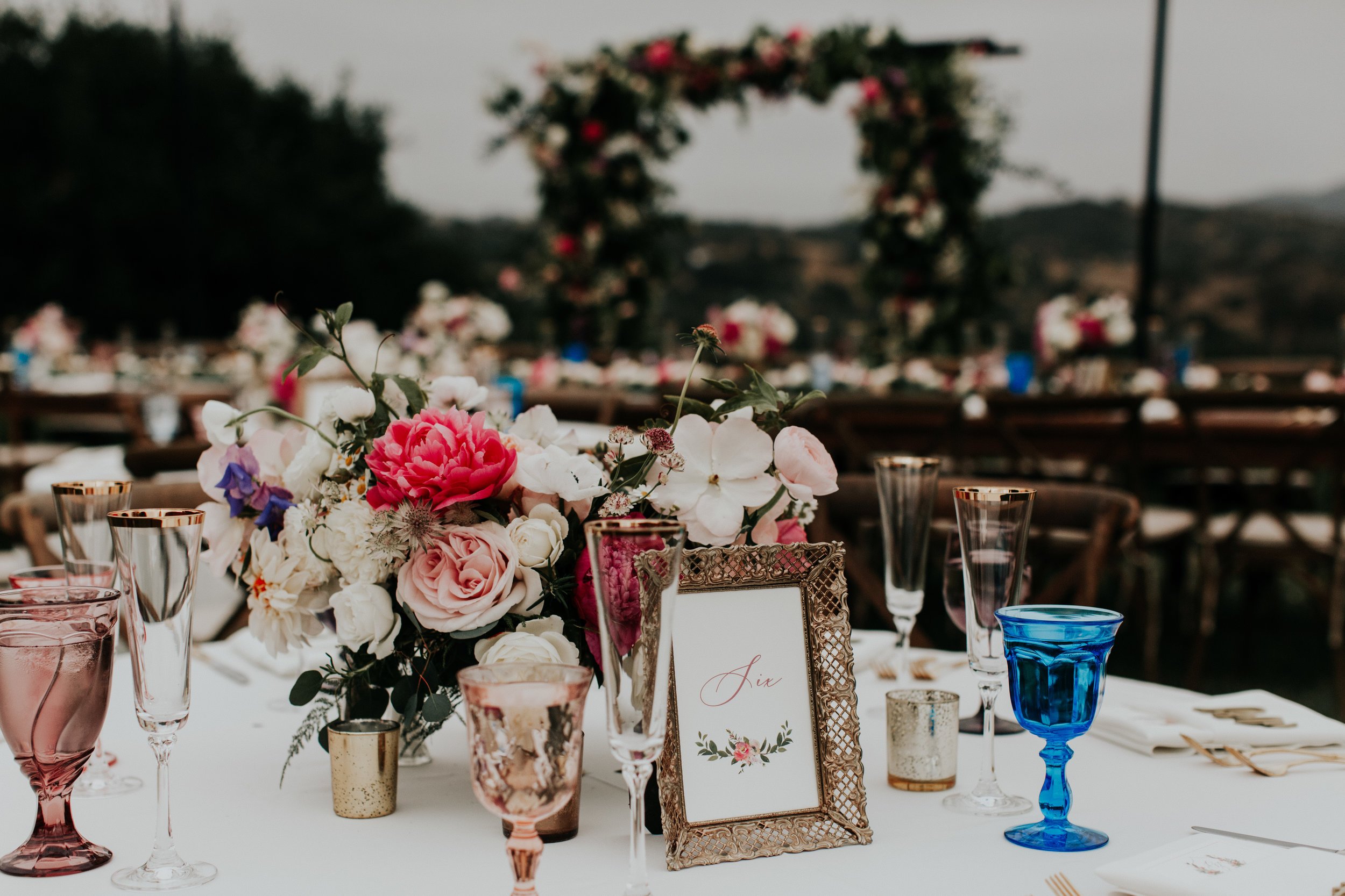 www.santabarbarawedding.com | Alexandra Wallace | The Casitas Estate | Sandcastle Celebrations | Eden Floral | Embellish Rentals | Got You Covered | wedding reception table decor