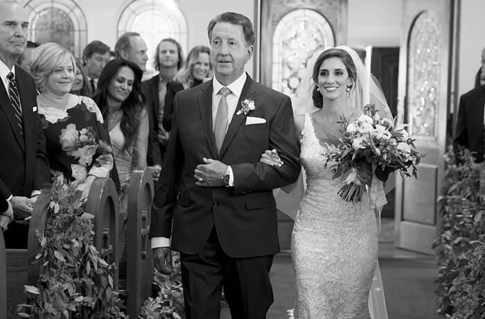 www.santabarbarawedding.com | Kristen Beinke Photography | Santa Barbara Greek Orthodox Church | Alexandra Kolendrianos | Precious &amp; Blooming | Bride &amp; Father Walking Her Down Aisle