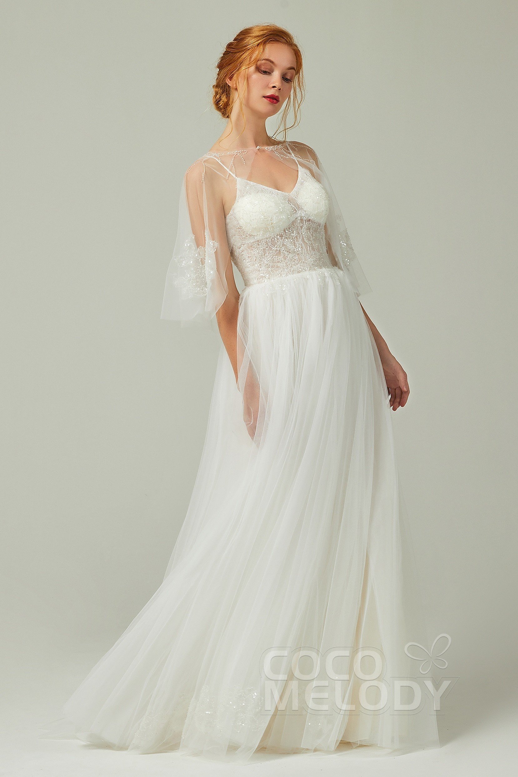 www.santabarbarawedding.com | COCOMELODY | A-Line Court Train Tulle and Lace Wedding Dress