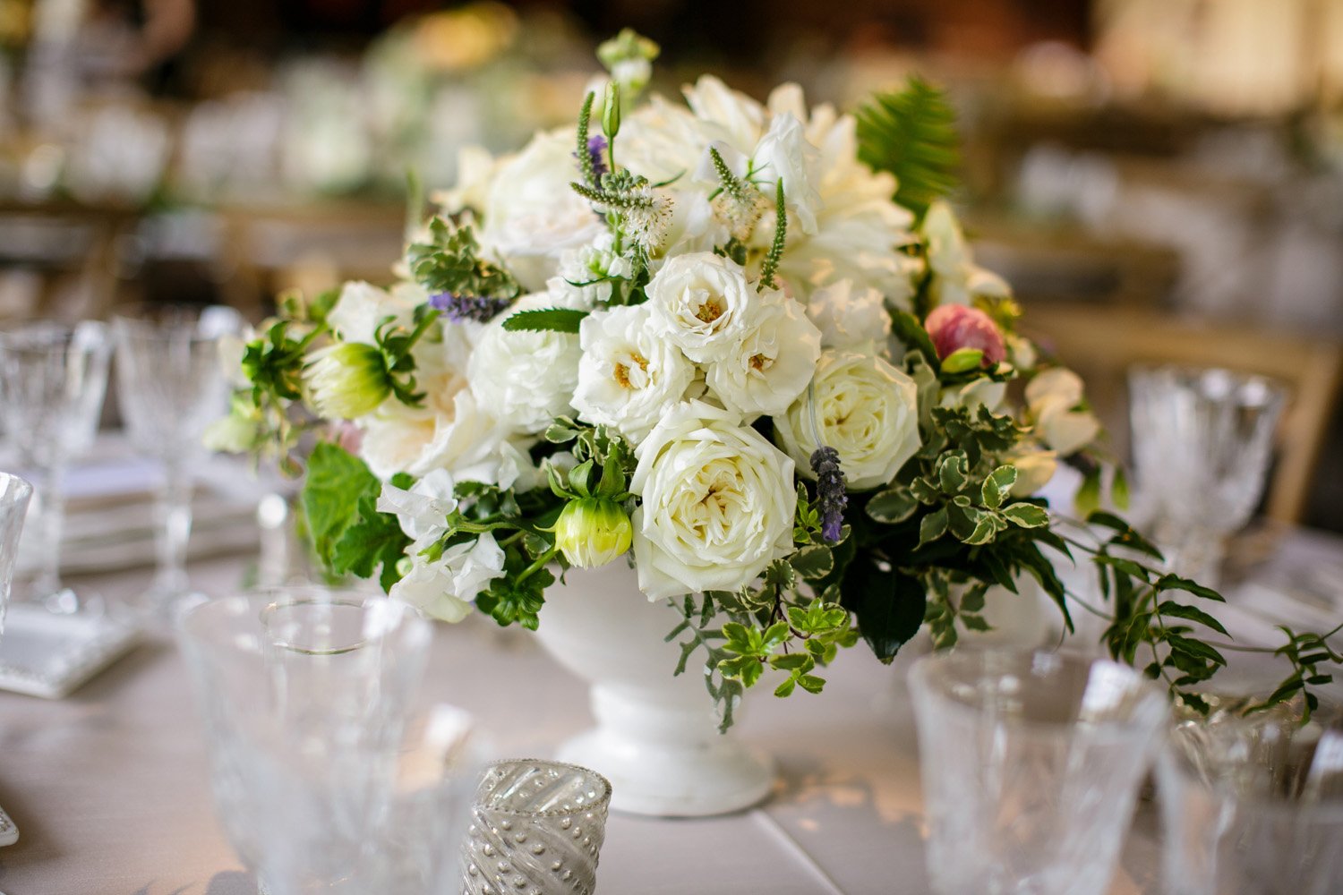www.santabarbarawedding.com | Cody Floral Design | Classic White and Lavender Floral Centerpiece