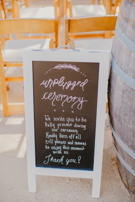 www.santabarbarawedding.com | Hyatt Centric, Santa Barbara Courthouse, Santa Barbara Historical Museum | Candice Marie Photography | Just As Promised Events  | Unplugged Ceremony Wedding Sign